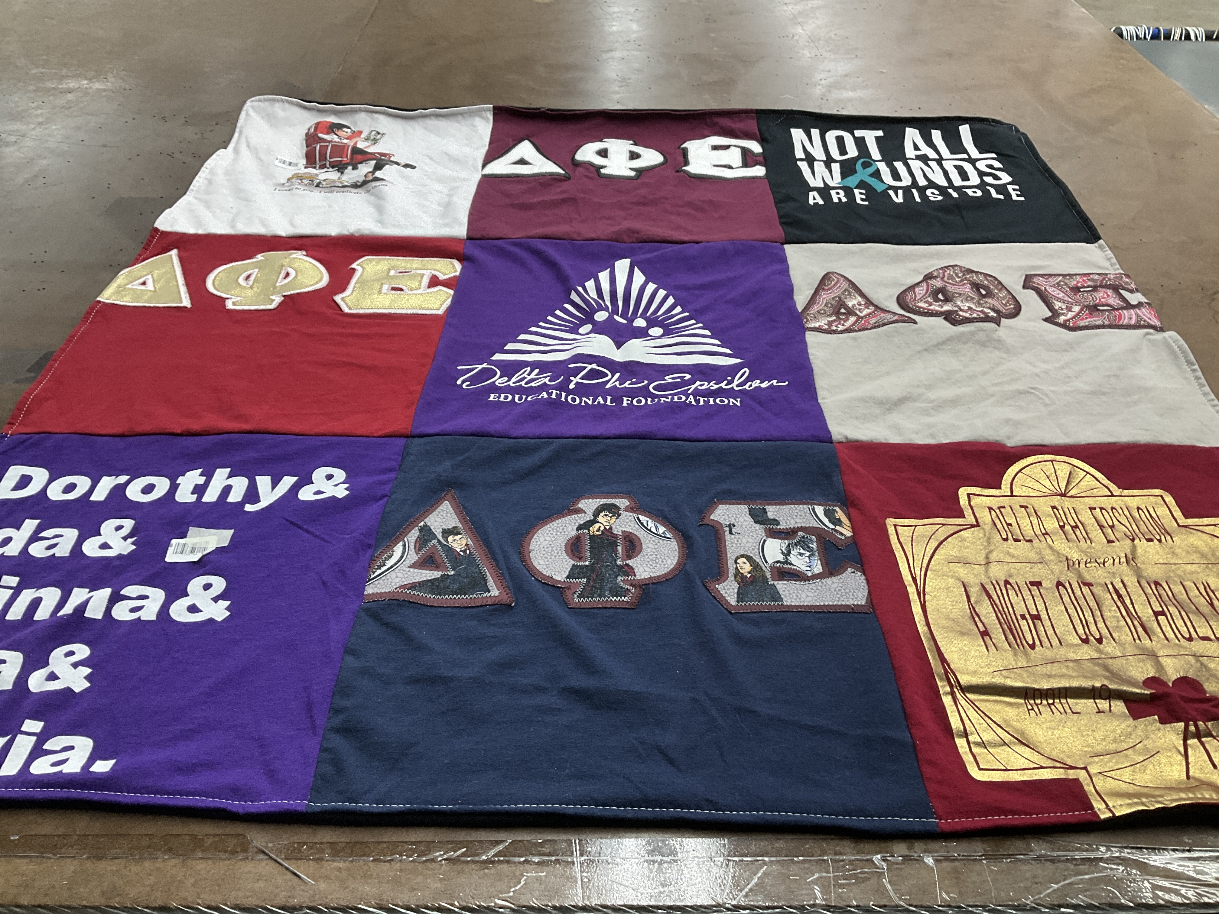 T-shirt quilt with sorority membership, philanthropy themes by Julissa from CT