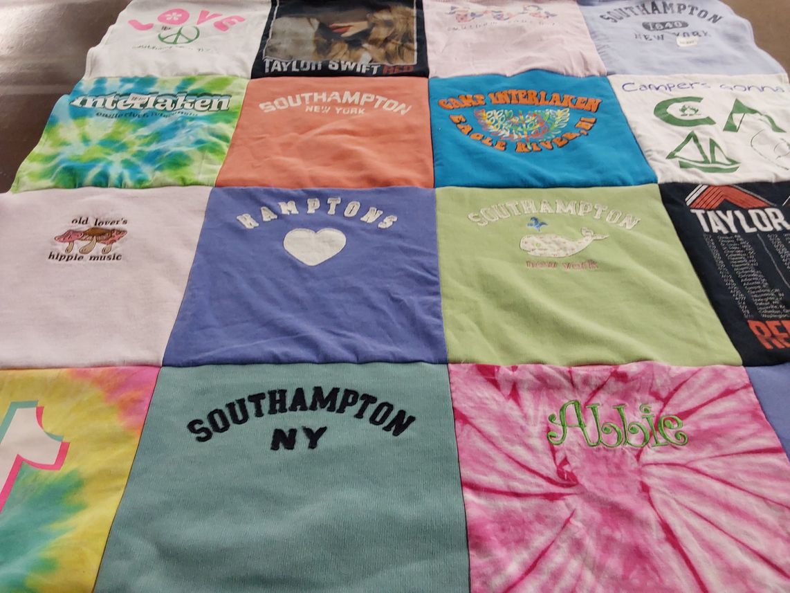 T-shirt quilt with music, camping themes by melissa from MA