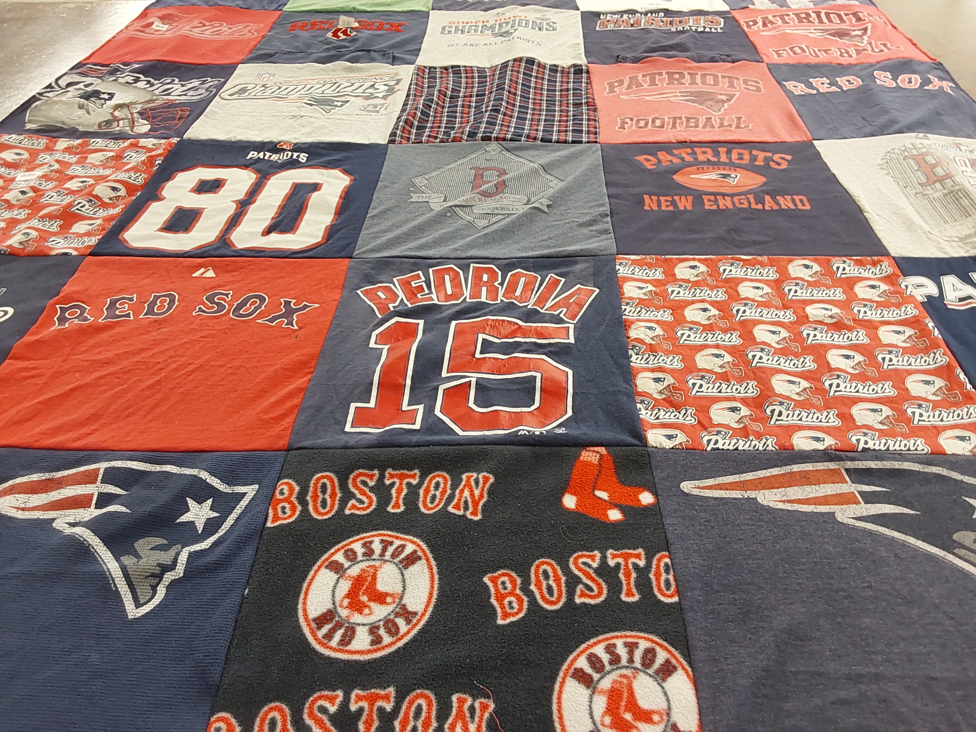 T-shirt quilt featuring boston red sox, new england patriots by Denise from NY