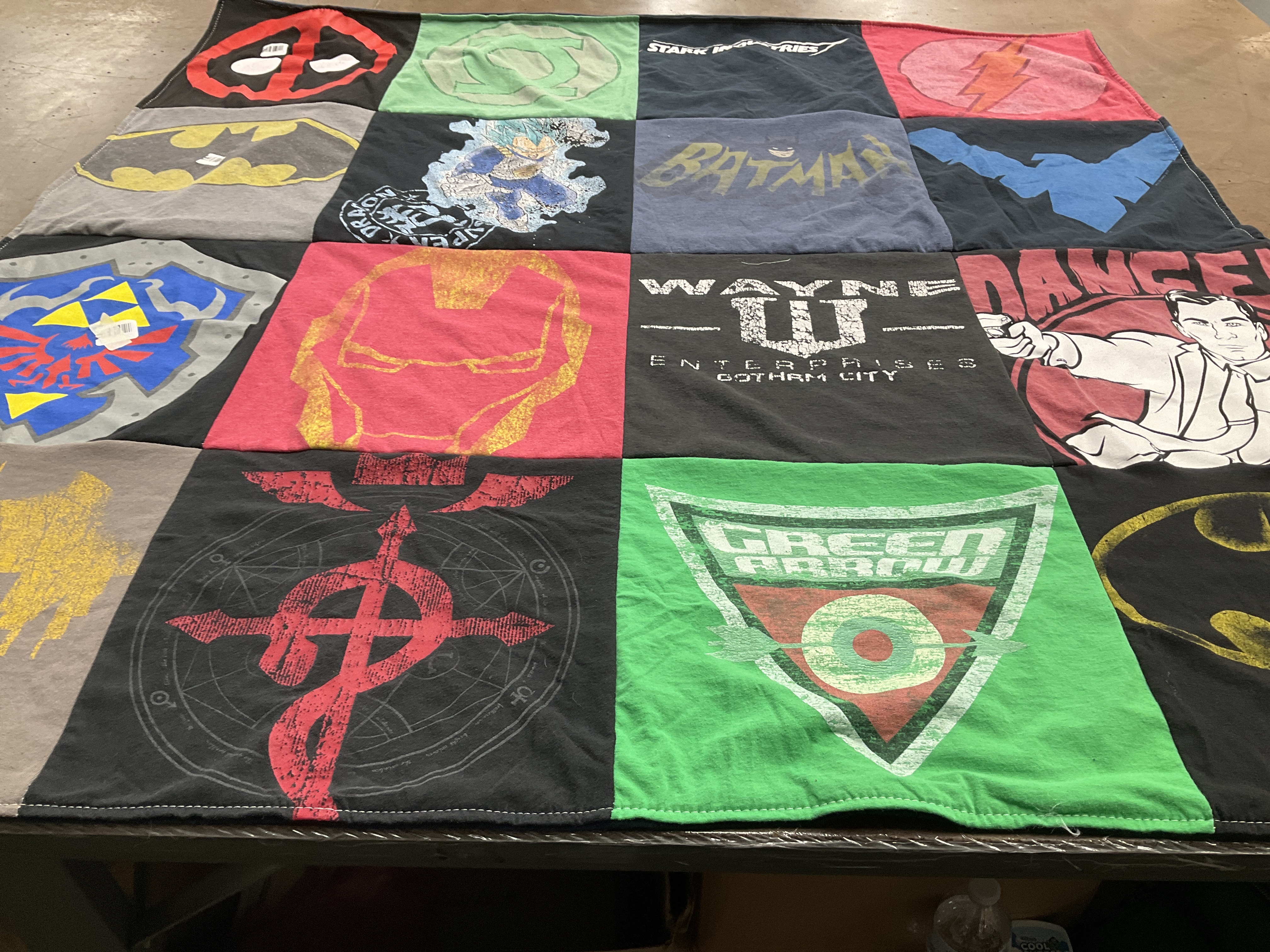 T-shirt quilt with comic books, superheroes themes by Nicole from TX