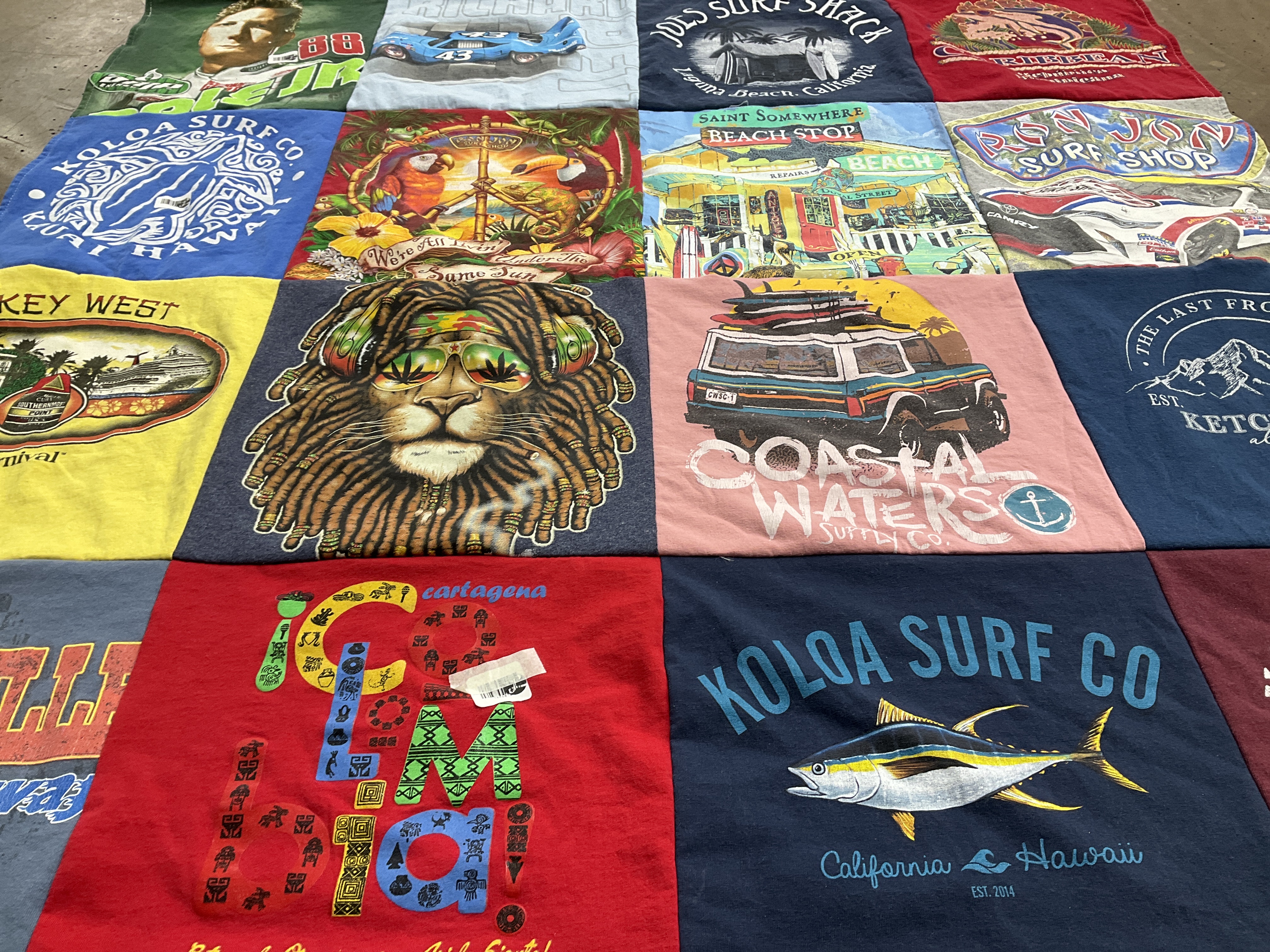 T-shirt quilt with surfing, beach themes by Robberta from NC