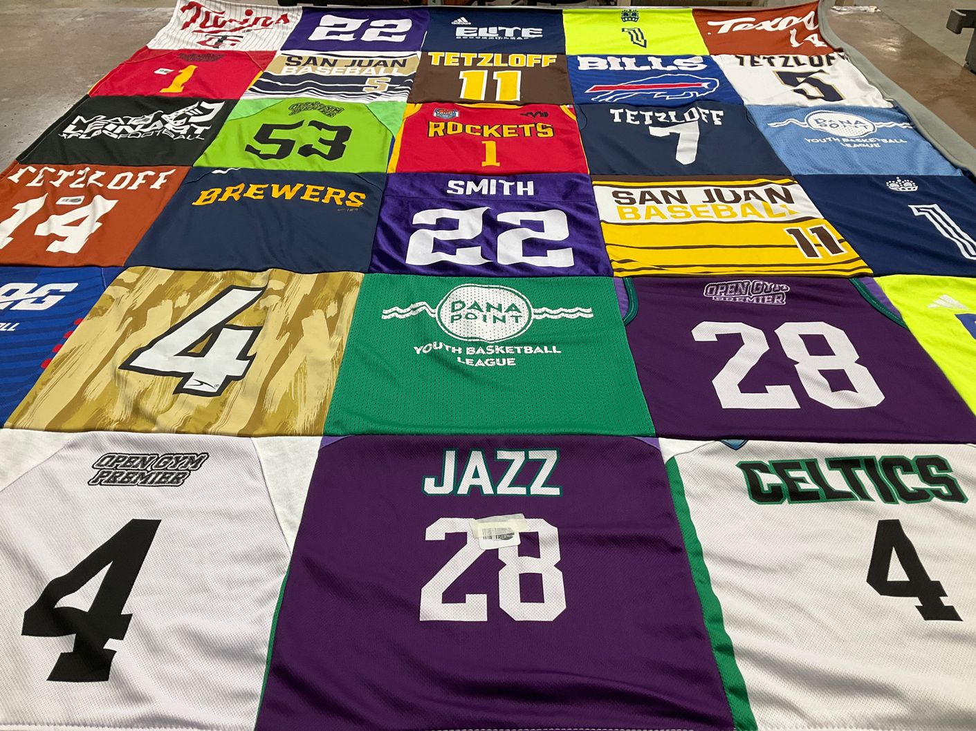 T-shirt quilt with basketball, baseball themes by Chere  from CA