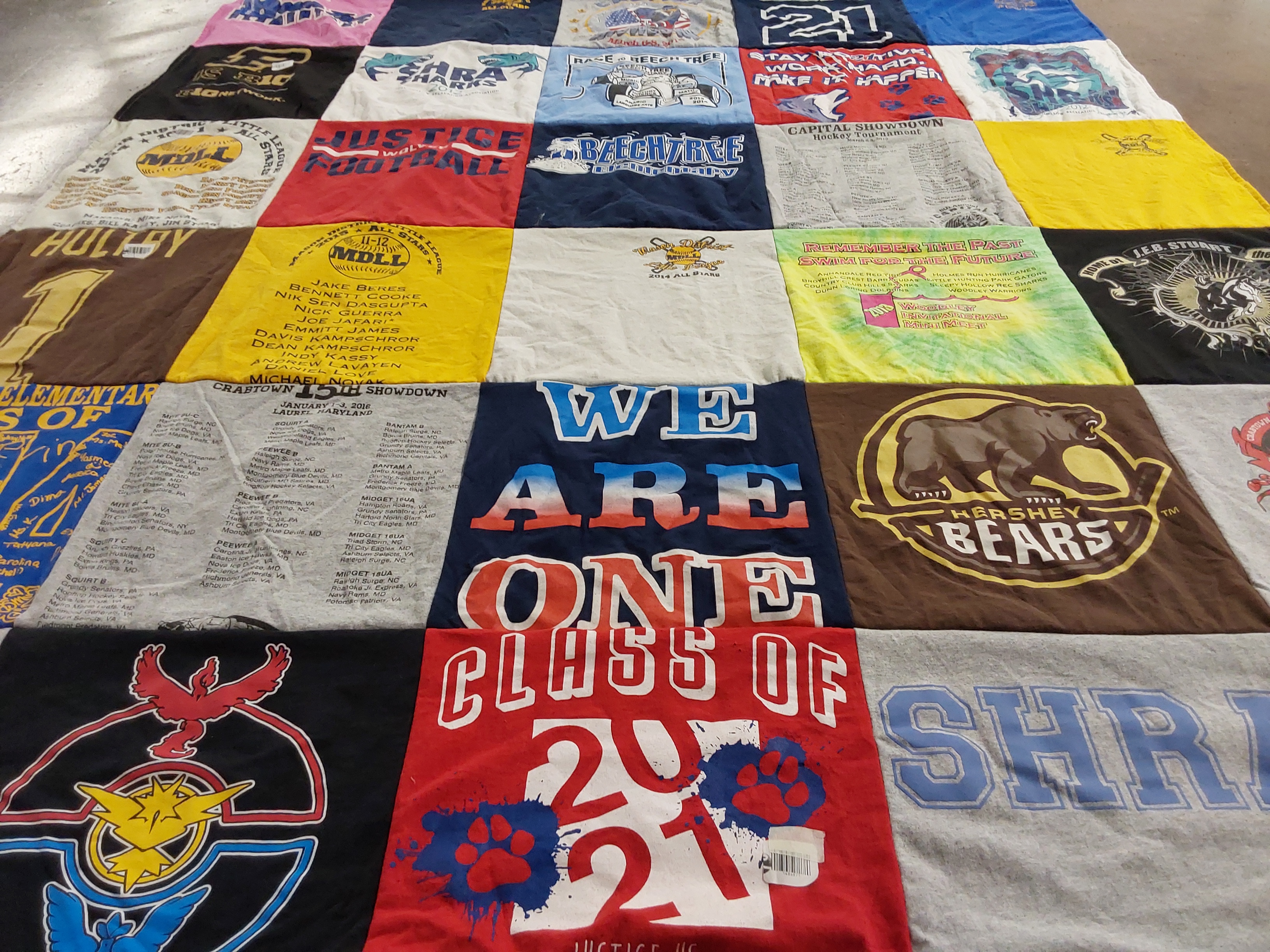 T-shirt quilt featuring harshey bears by Dedra from VA