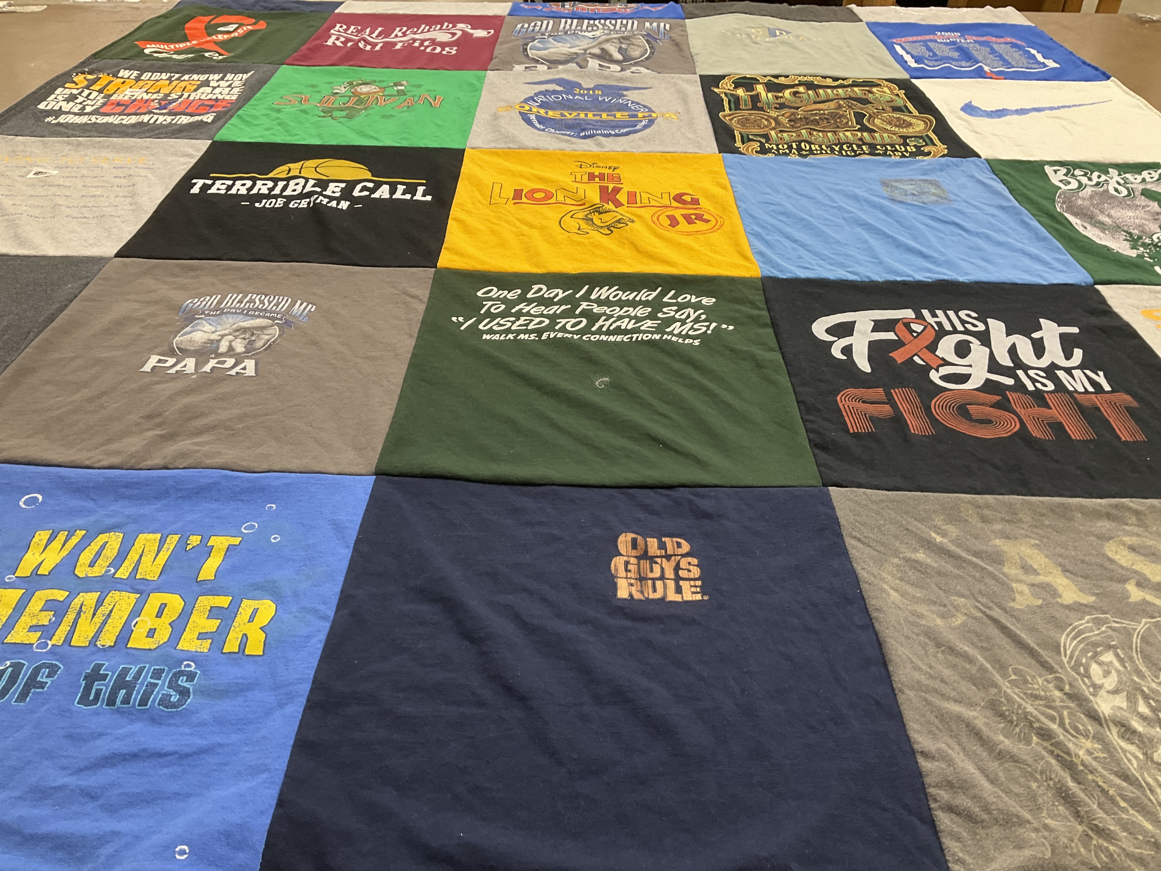T-shirt quilt with family, humor themes by Angie from IL