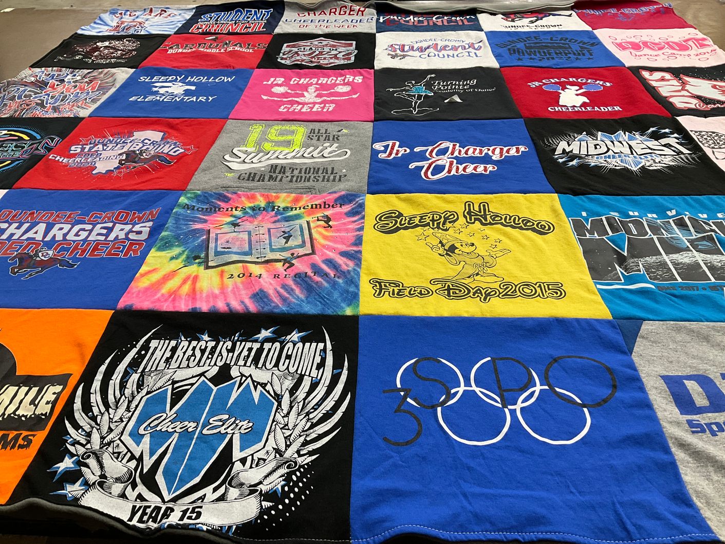 T-shirt quilt featuring chargers cheer team by Tina from IL