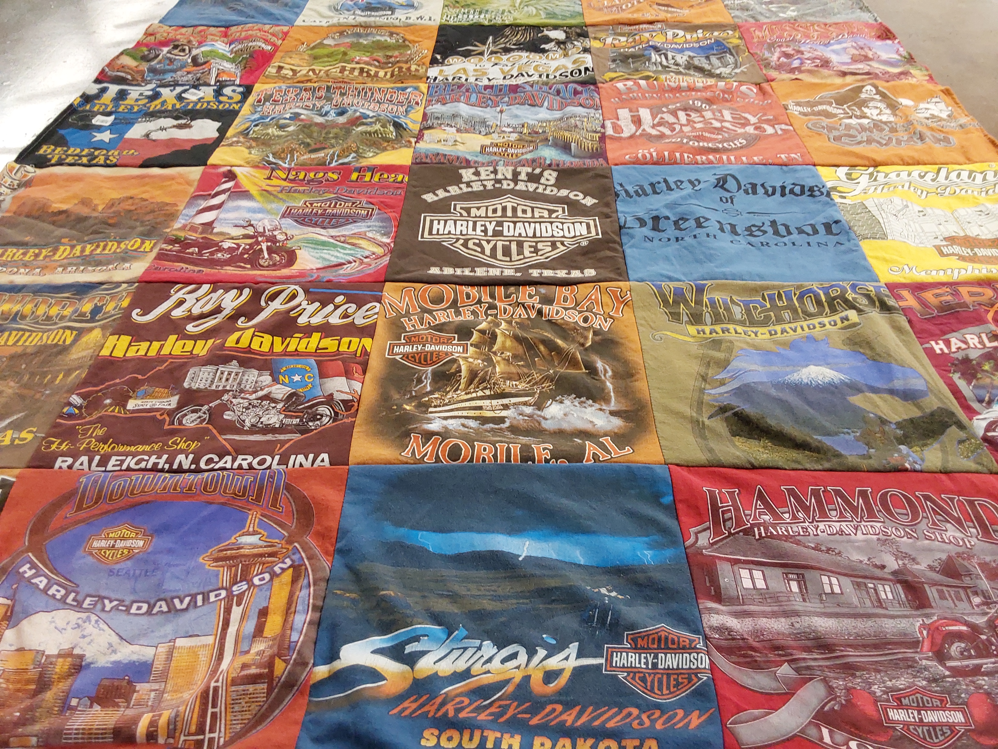 T-shirt quilt with motorcycles, biking themes by Danny from TN