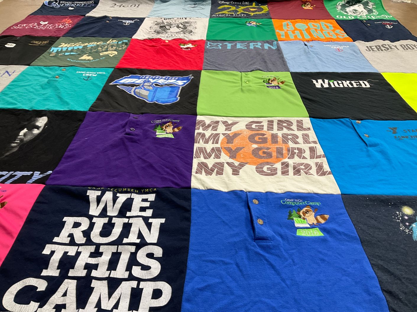 T-shirt quilt with camping, ymca themes by Jordan from OH