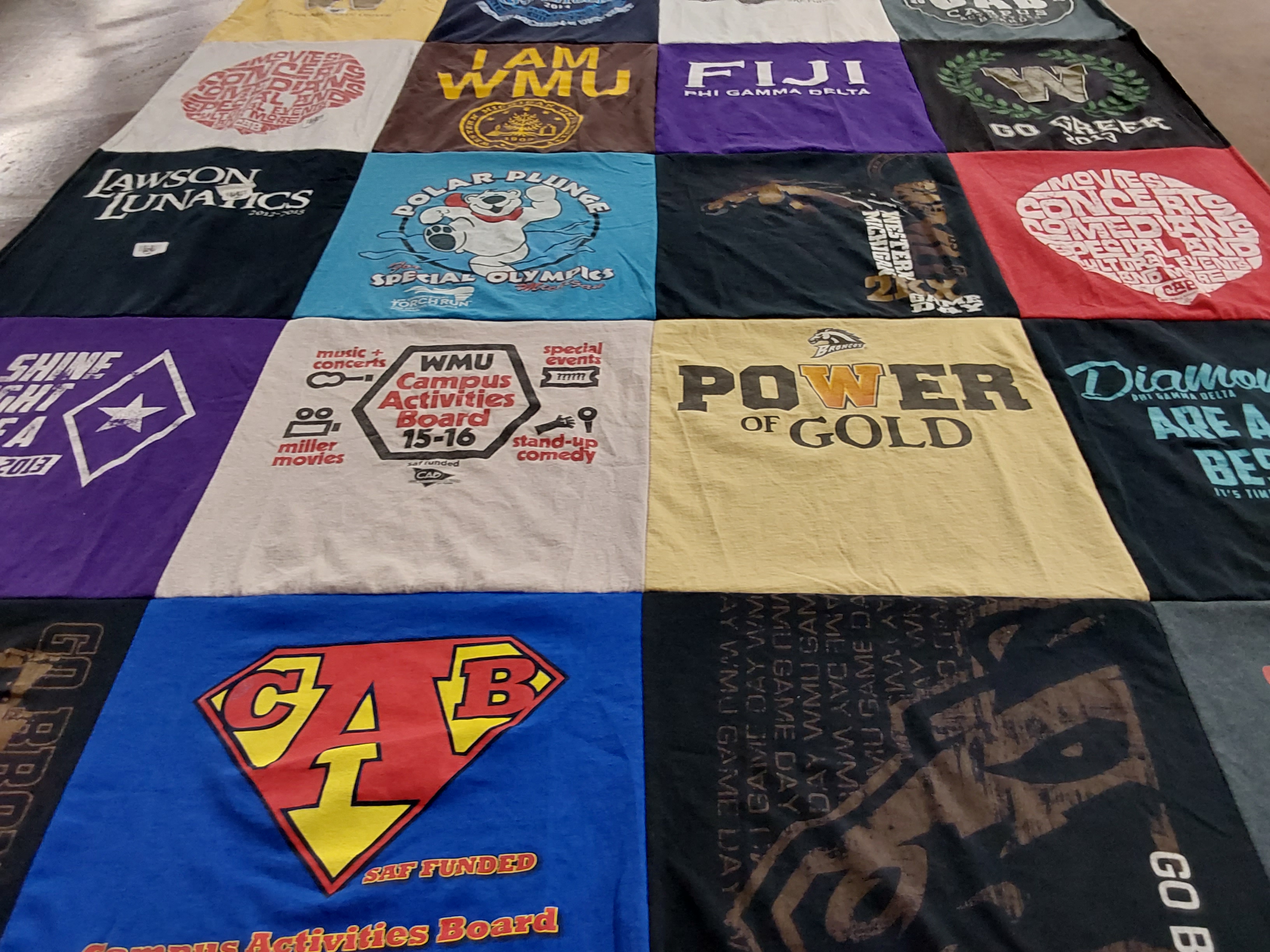 T-shirt quilt featuring western michigan university, brown university by Janet from MI