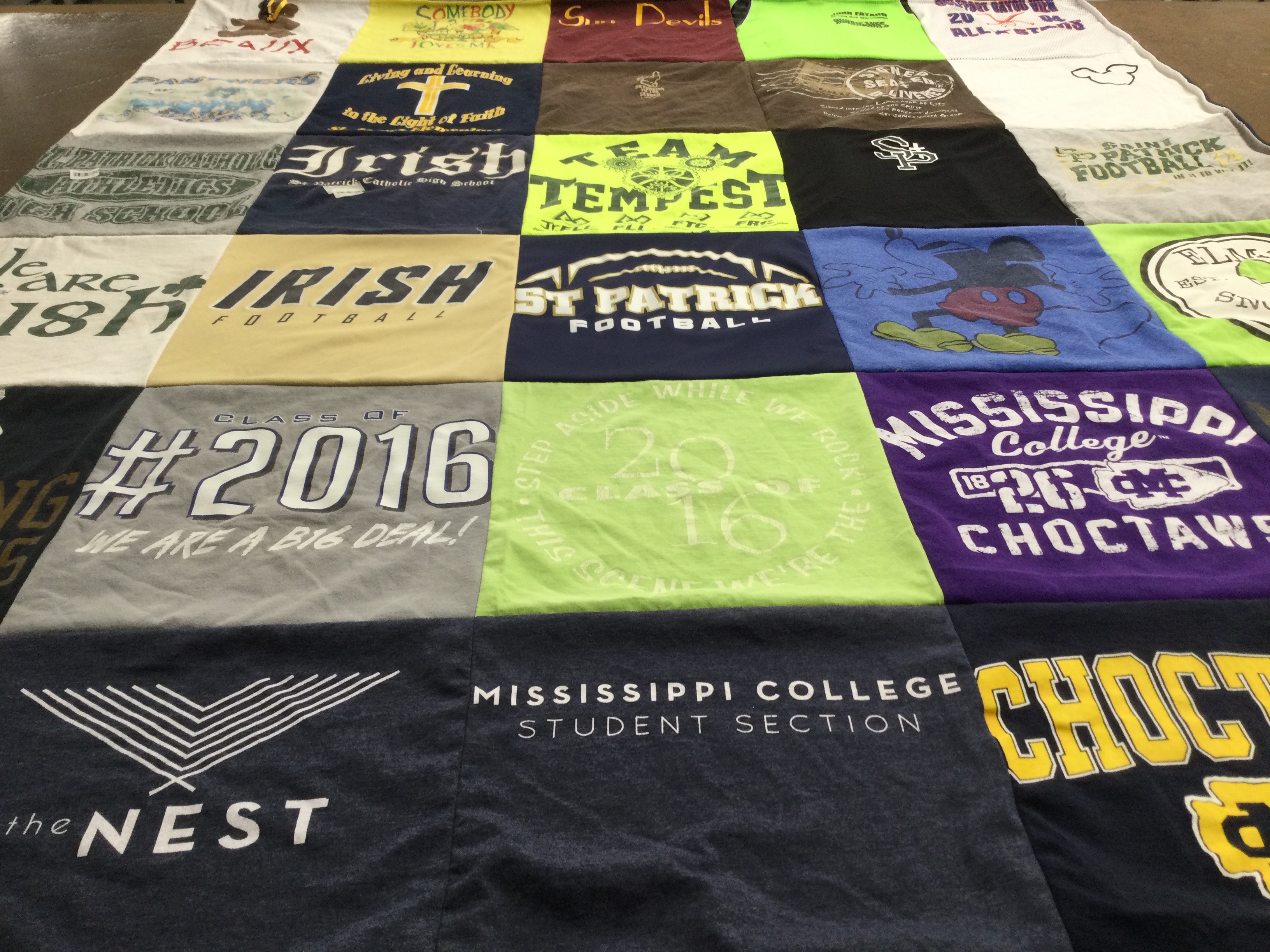 T-shirt quilt featuring mississippi college choctaws, irish football by Alisa from MS