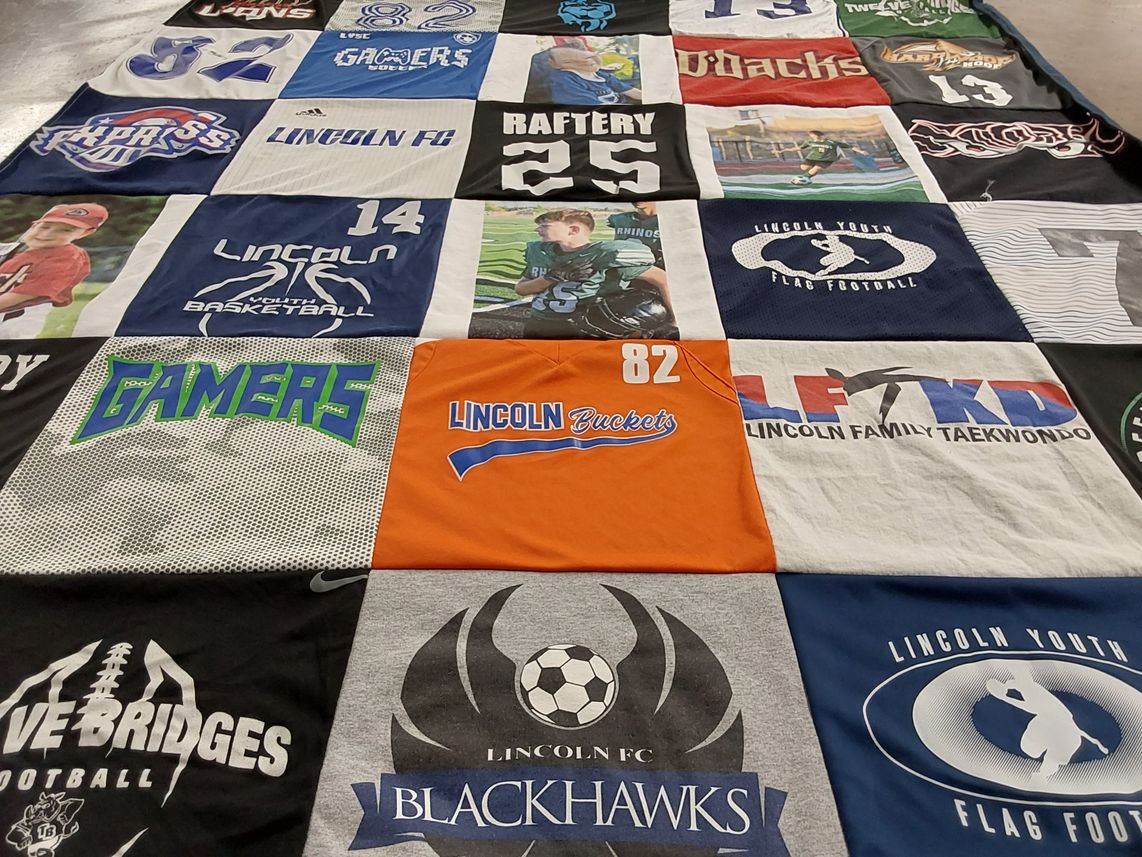 T-shirt quilt featuring lincoln fc, lincoln youth flag football by Lori from CA