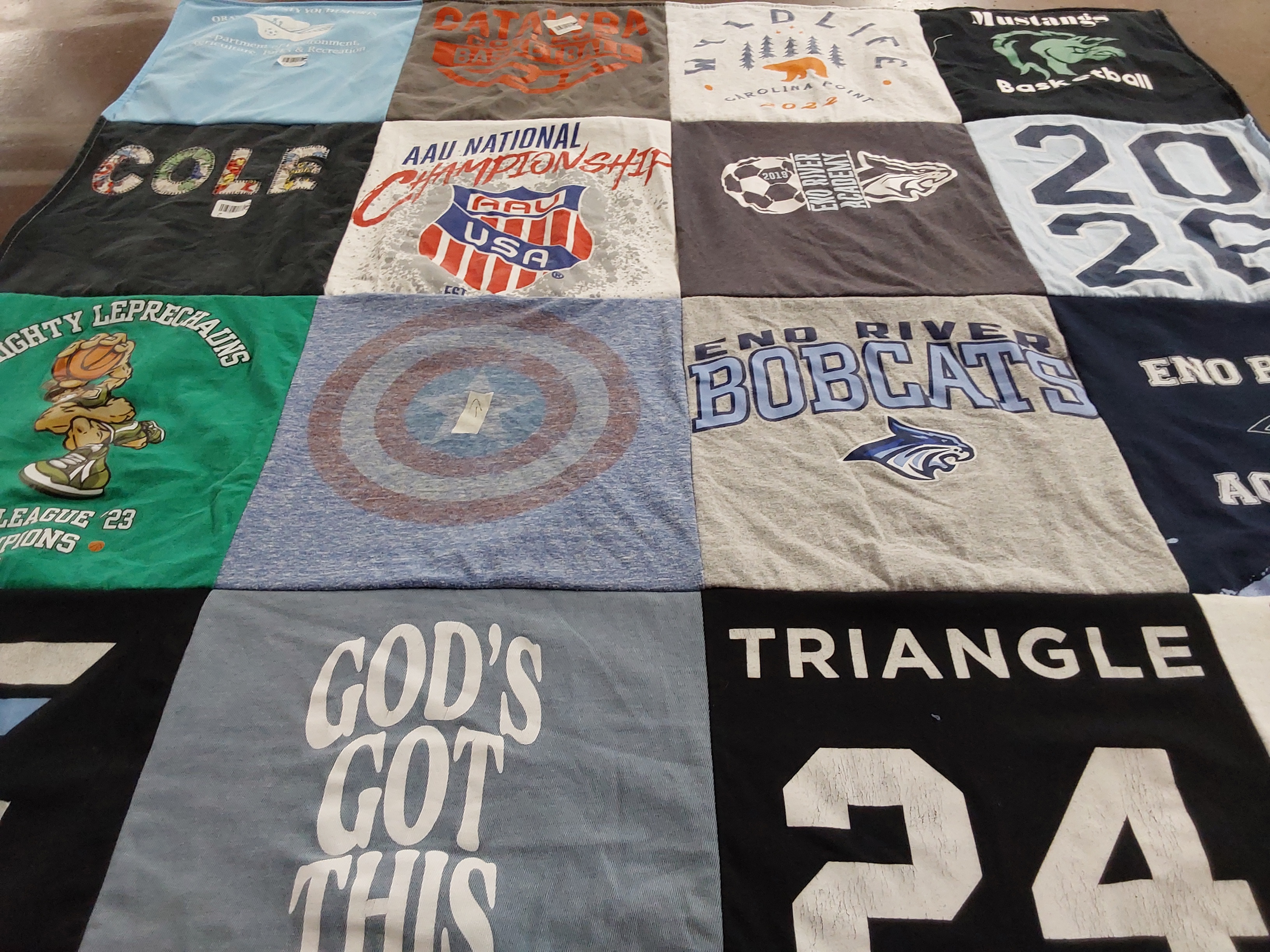 T-shirt quilt featuring eno river bobcats by Crista from NC