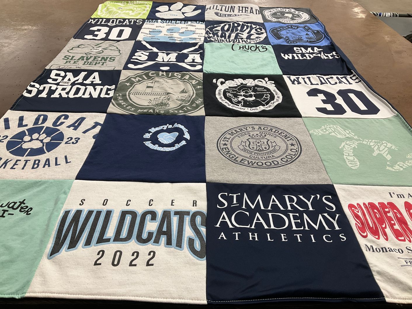 T-shirt quilt featuring wildcats by Heidi from CO