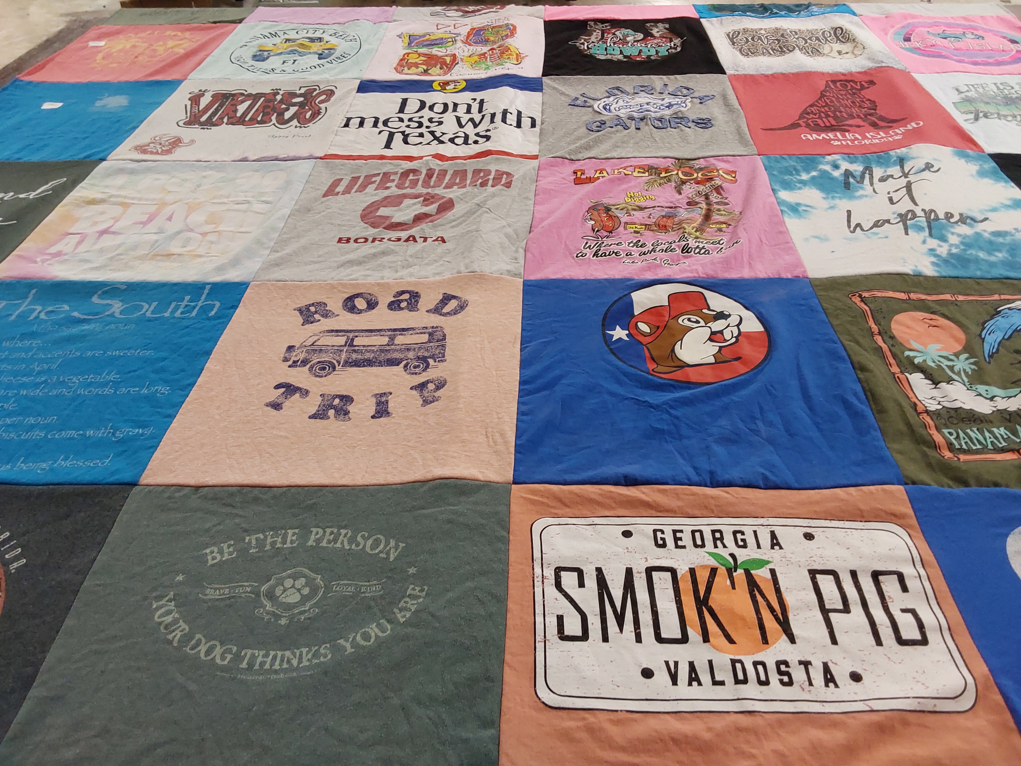 T-shirt quilt with travel, food themes by Susan from GA