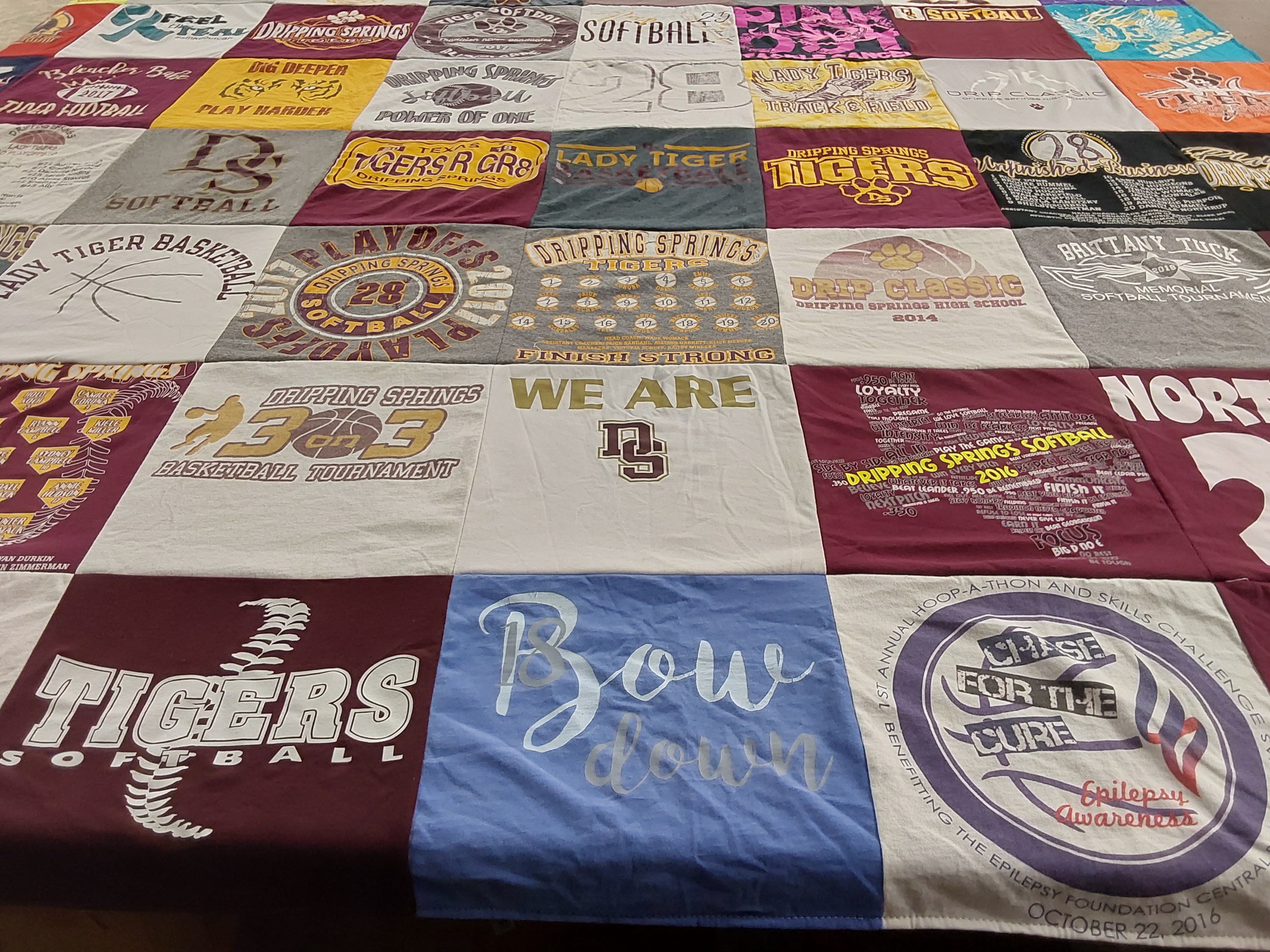 T-shirt quilt featuring dripping springs tigers, dripping springs lady tigers by Kristen from TX
