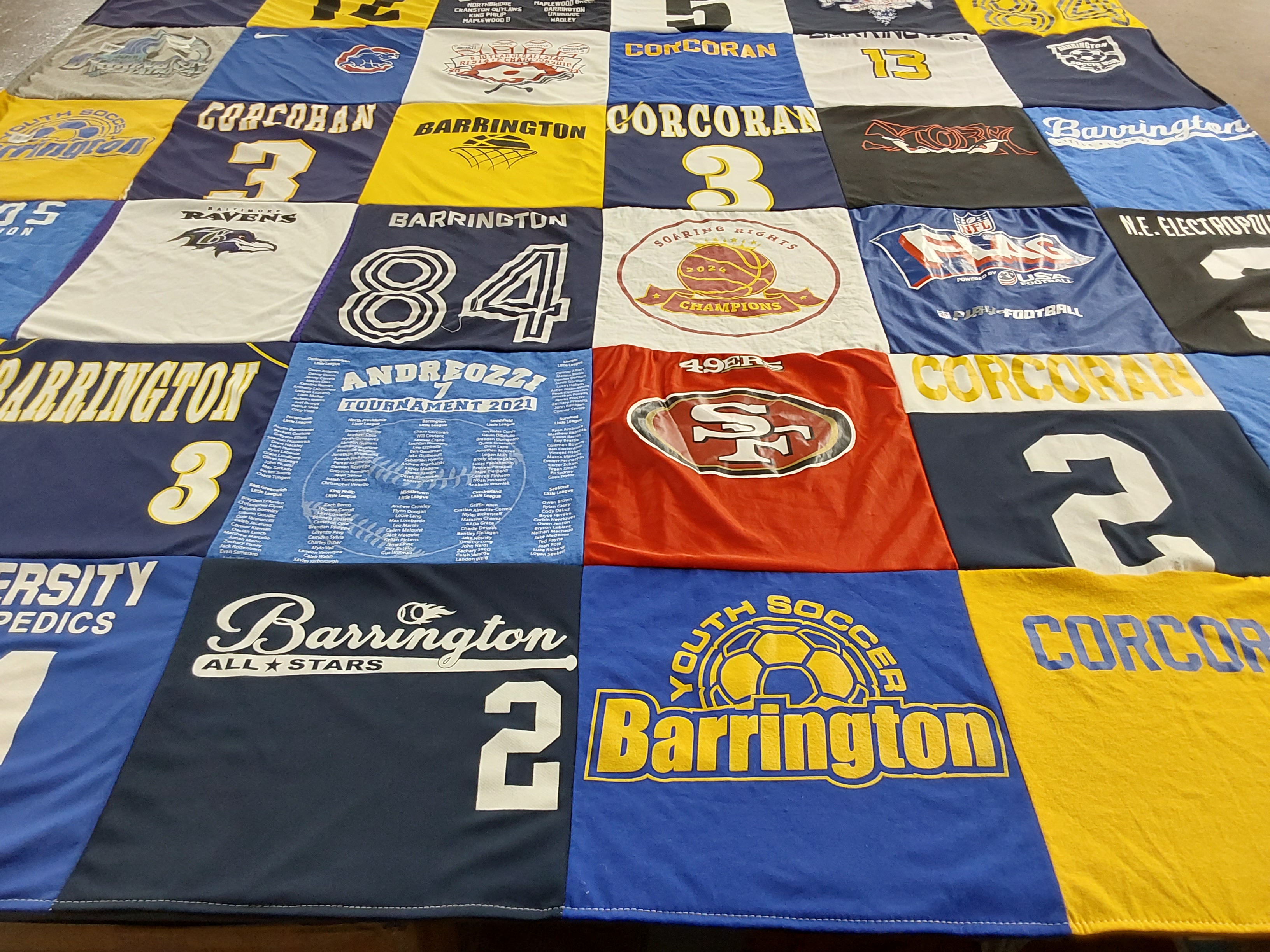 T-shirt quilt featuring barrington all stars, ravens by Gretchen from RI