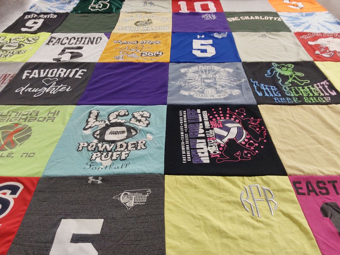 T-shirt quilt featuring lcs powder puff football by Leigh from NC
