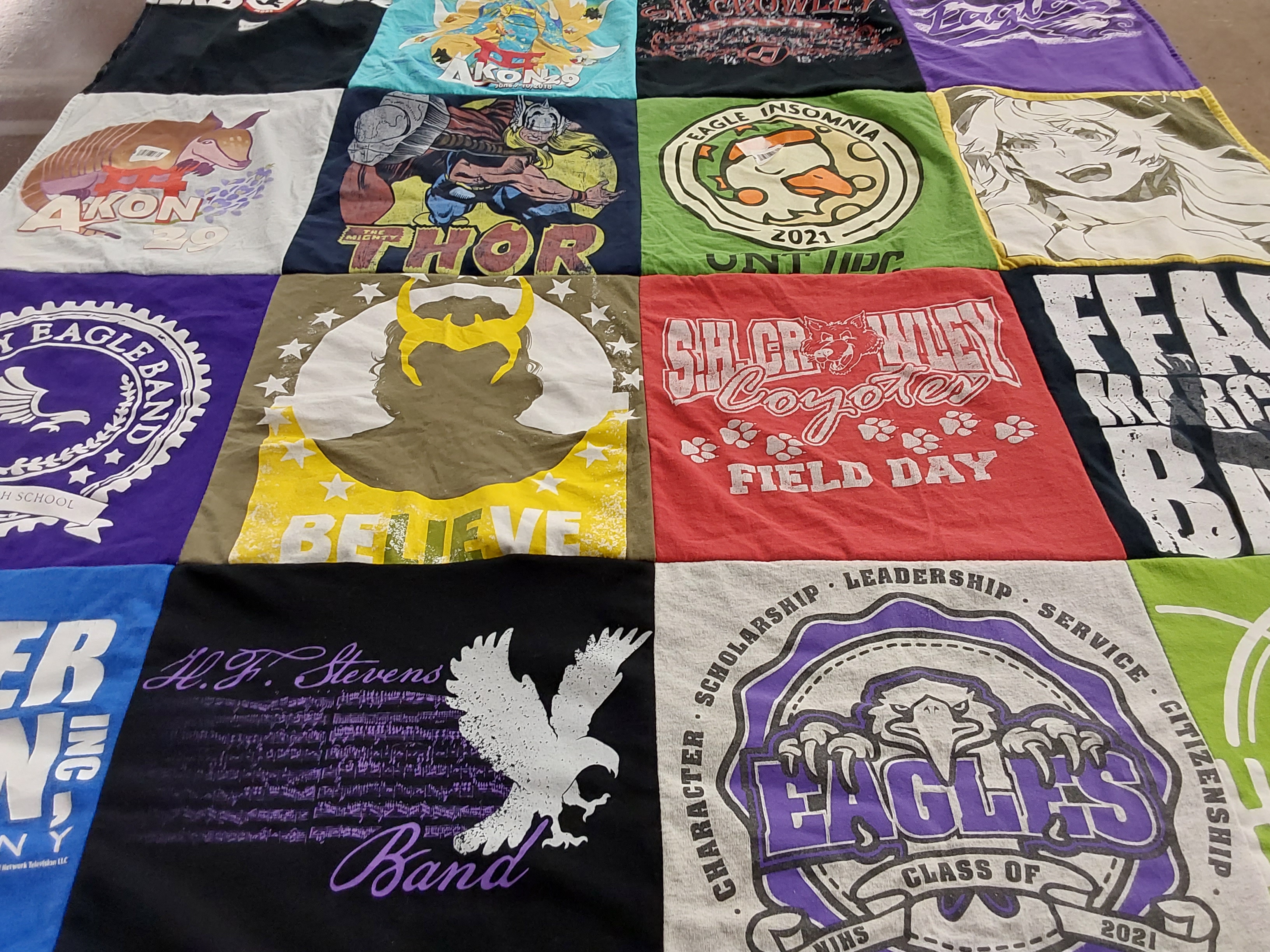 T-shirt quilt featuring s.r. crowley coyotes by Kelly from TX