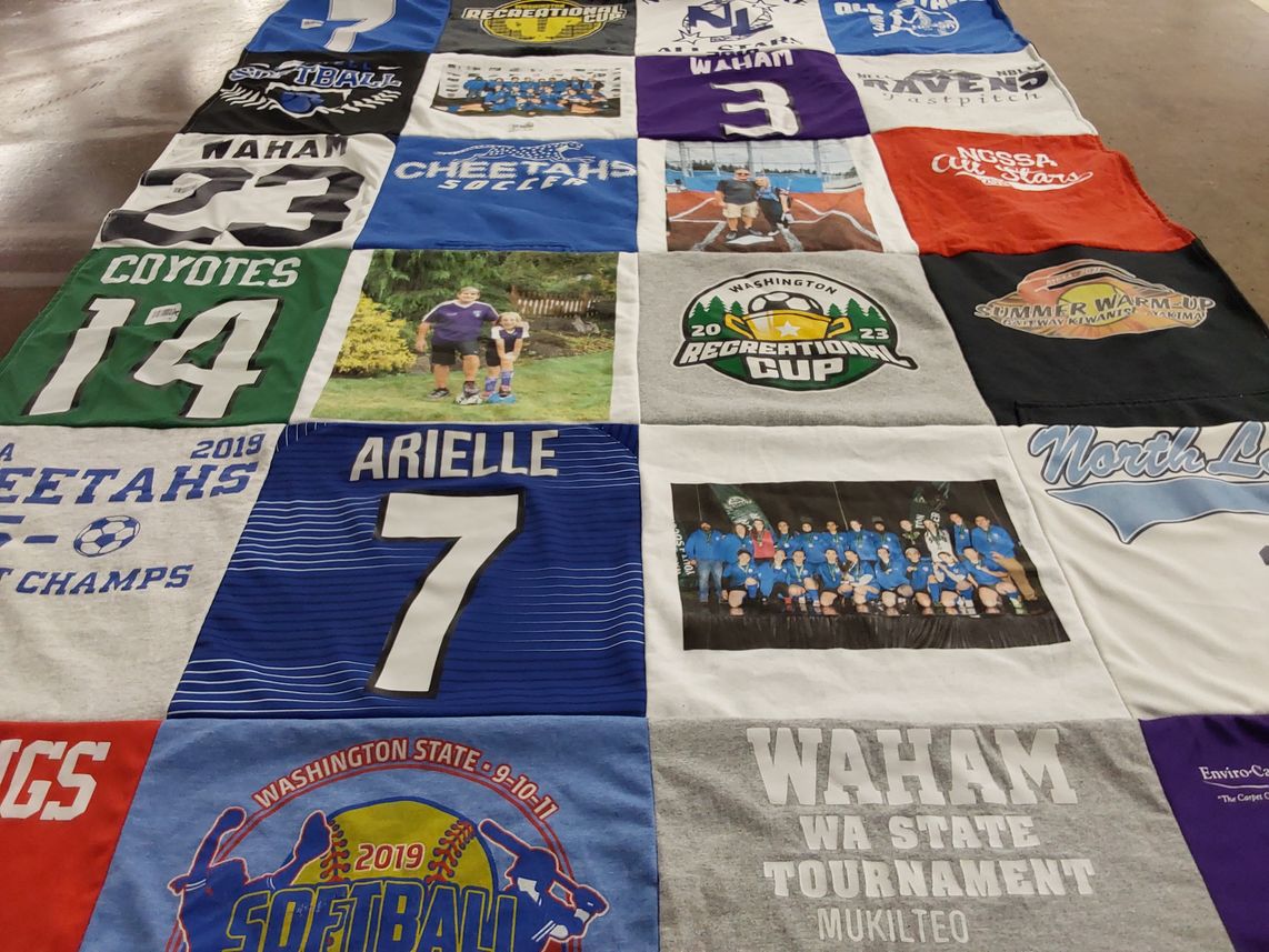T-shirt quilt featuring waham, coyotes by Mindy from WA