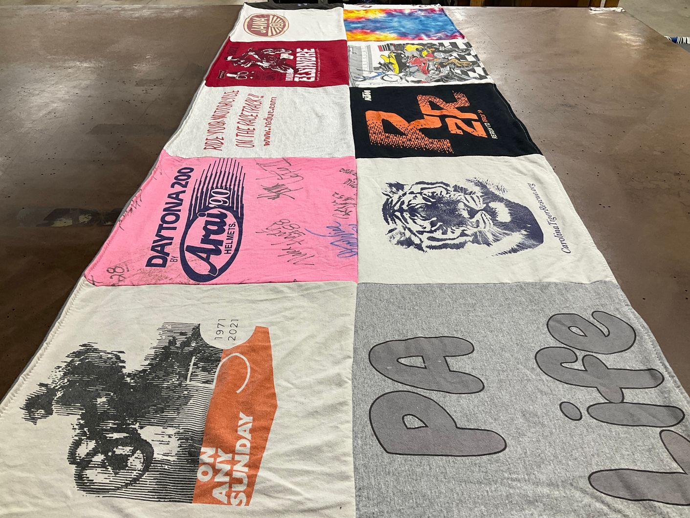 T-shirt quilt with motorcycling, motorsports themes by Eileen from NJ