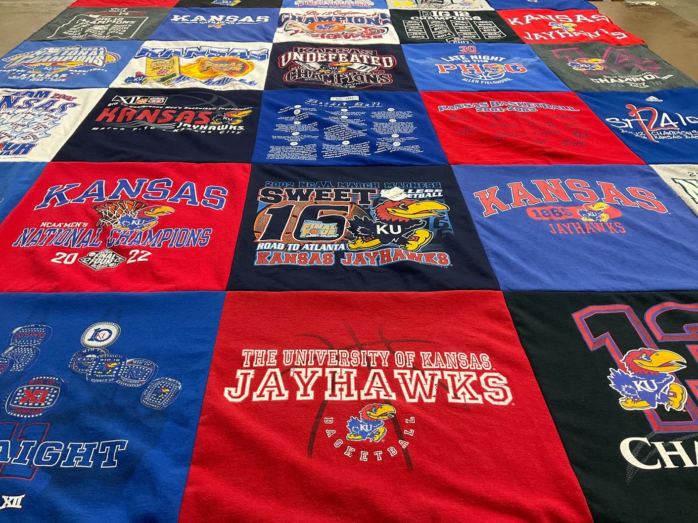 T-shirt quilt featuring the university of kansas jayhawks basketball by KATHY from KS