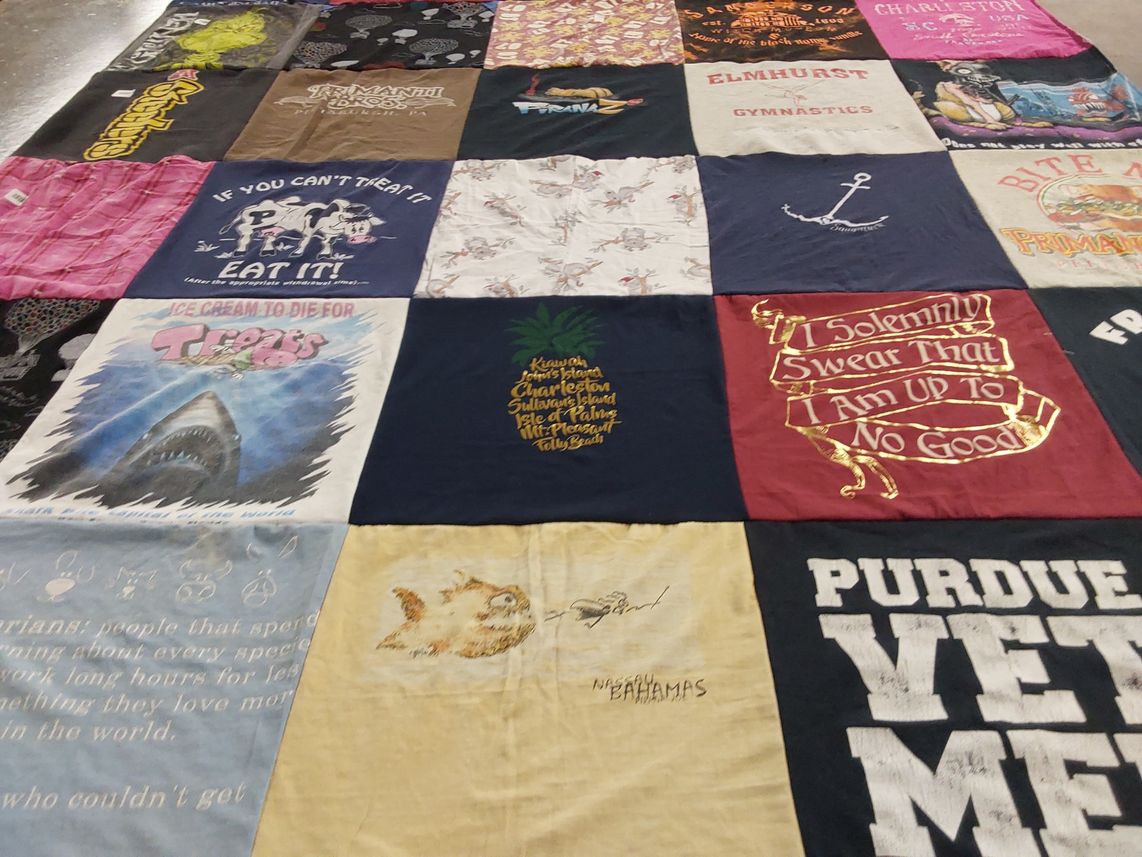 T-shirt quilt from elmhurst college, purdue university by Natalia from IN