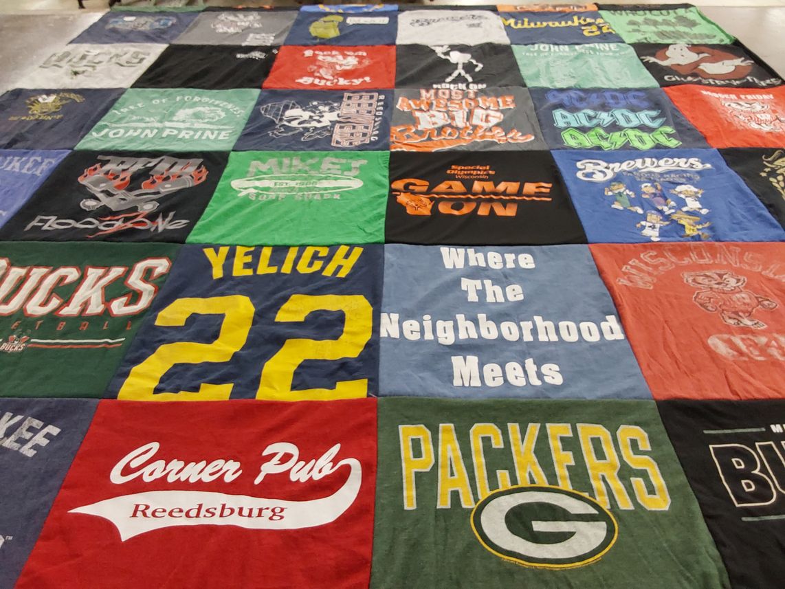T-shirt quilt featuring milwaukee brewers, green bay packers by Dana from WI
