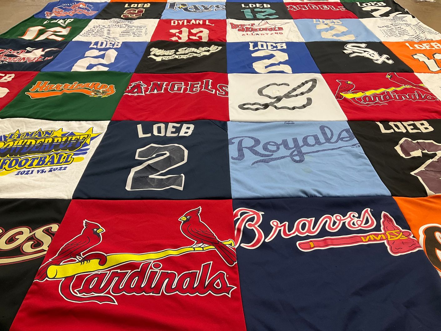 T-shirt quilt featuring cardinals, angels by Trish from FL