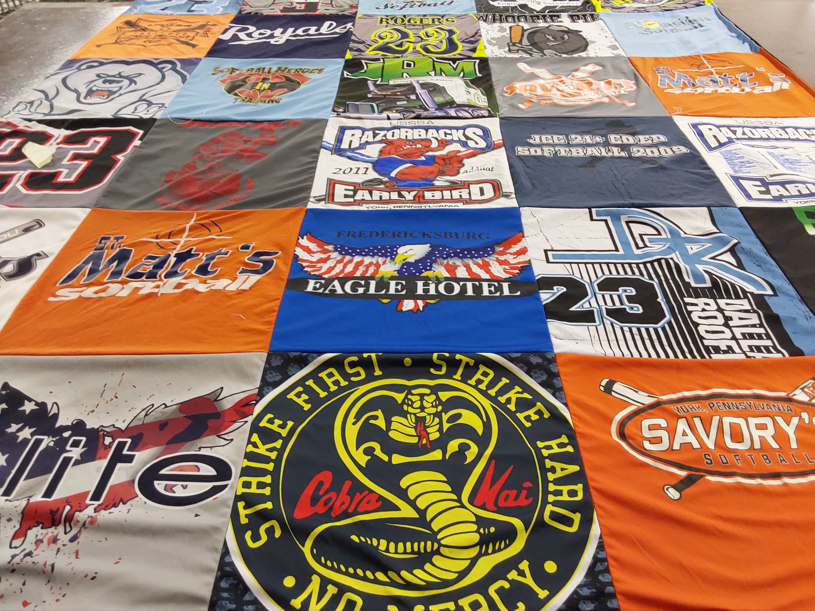 T-shirt quilt with softball, sports themes by Diana from PA