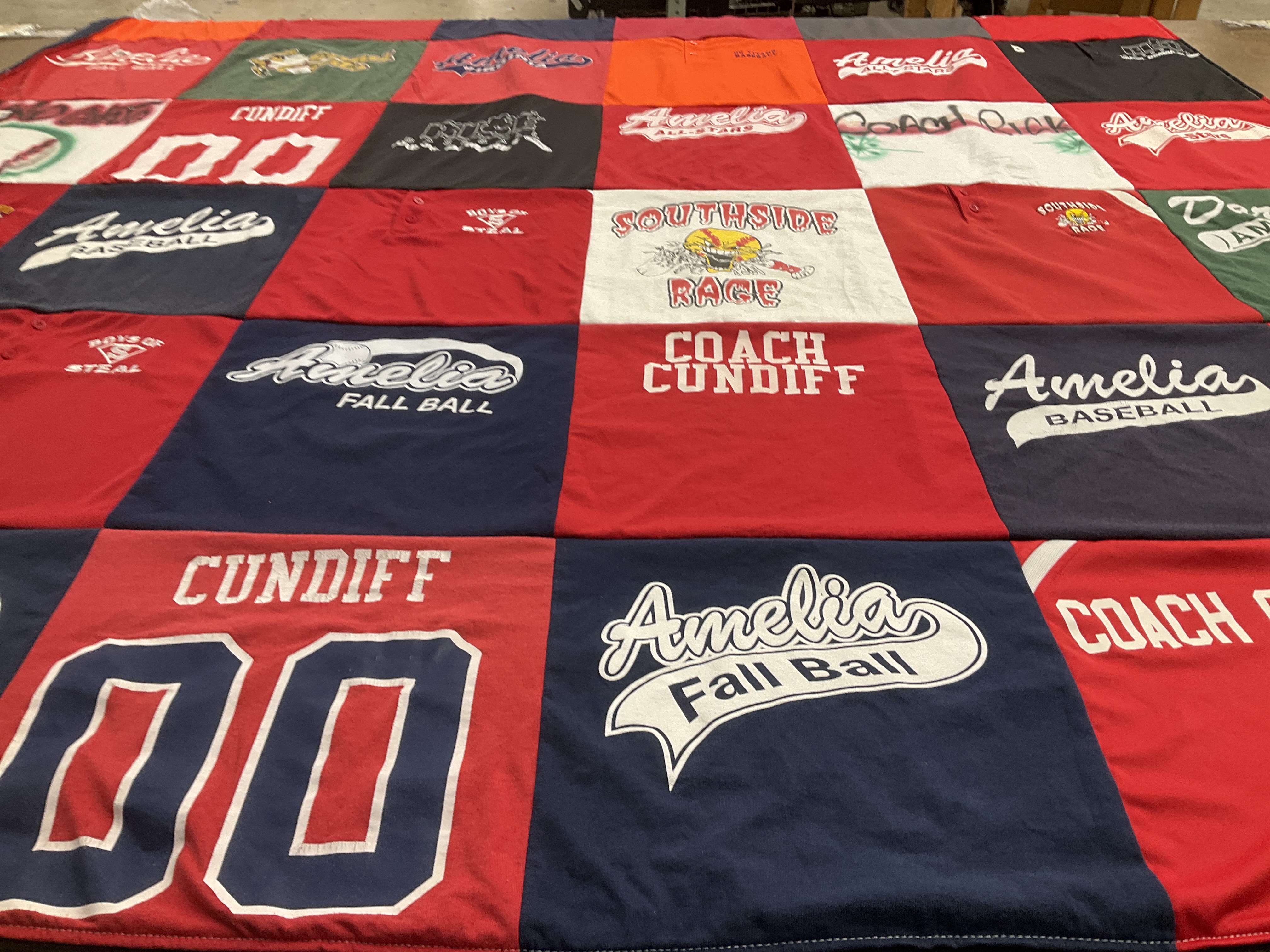 T-shirt quilt with baseball, coaching themes by Stacy from VA