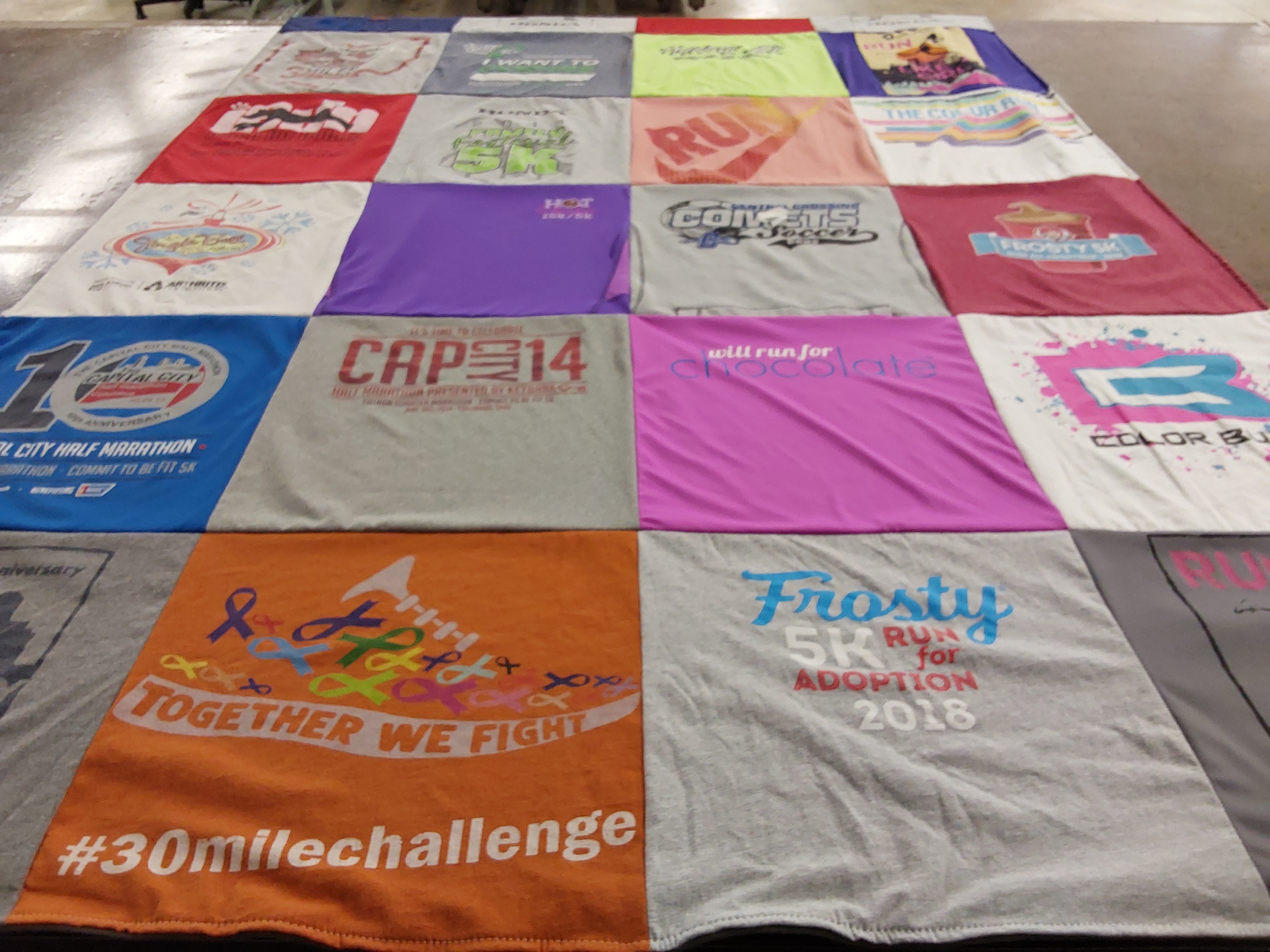 T-shirt quilt with running, marathons themes by Tammy from OH