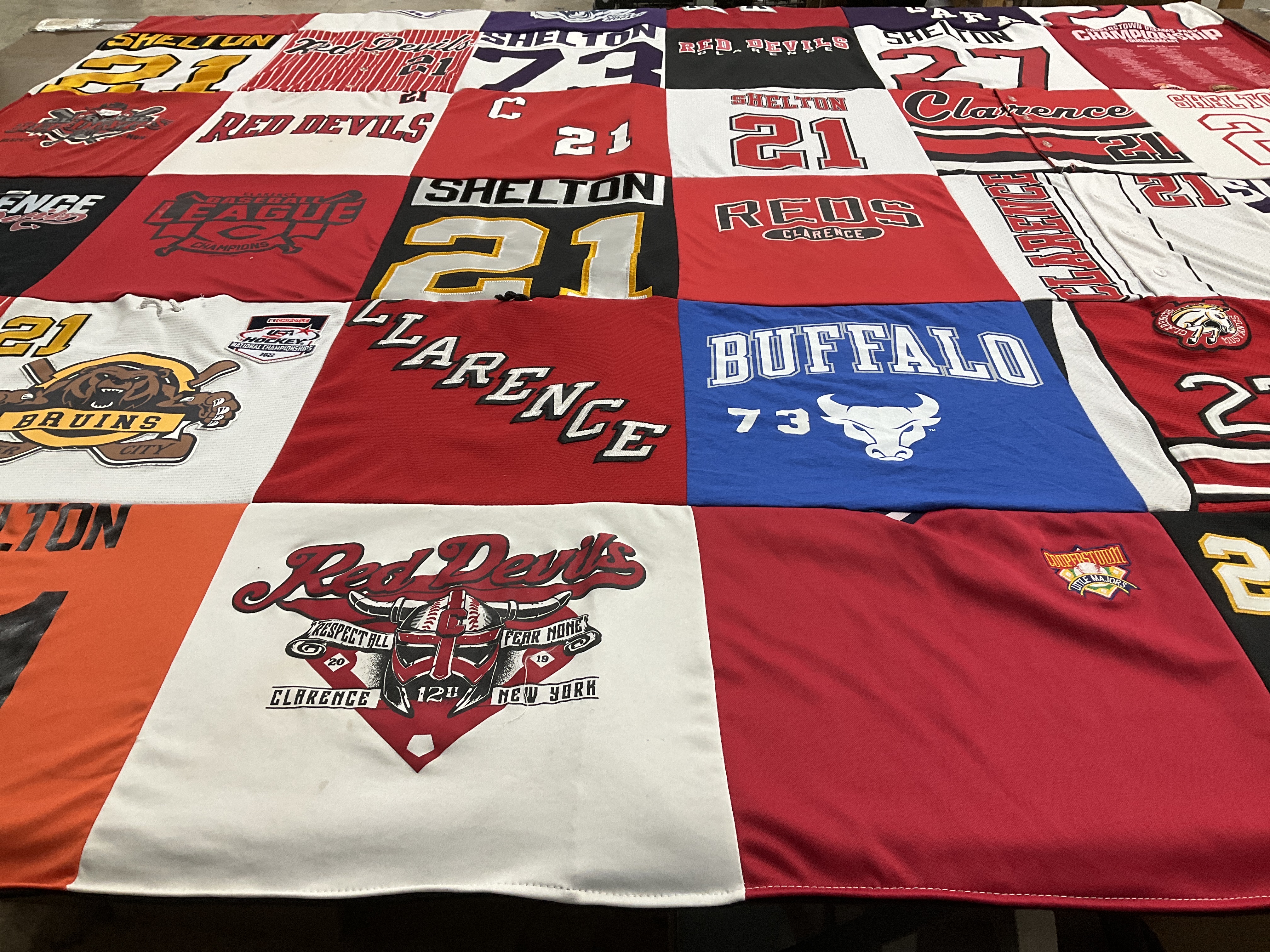 T-shirt quilt featuring clarence red devils, shelton sports teams by Colleen from NY