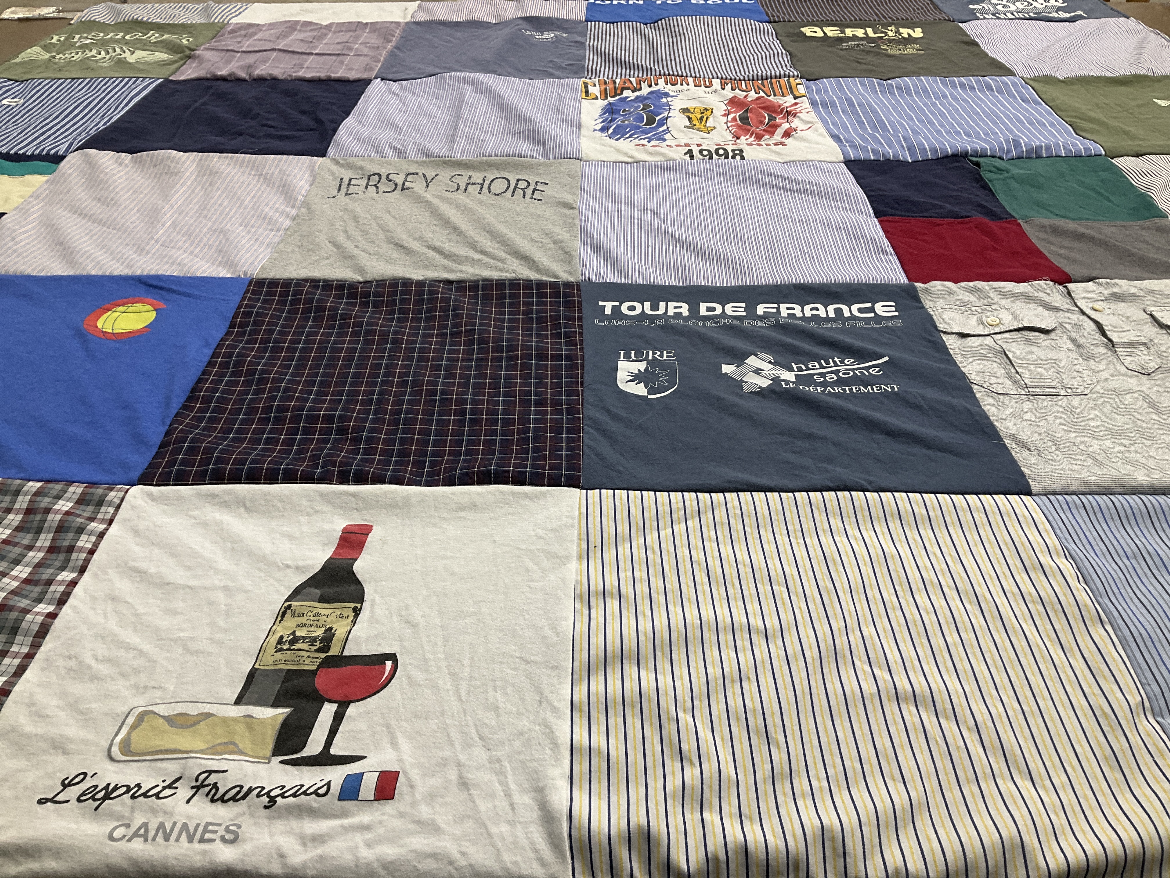 T-shirt quilt with travel, wine themes by Danielle from CO