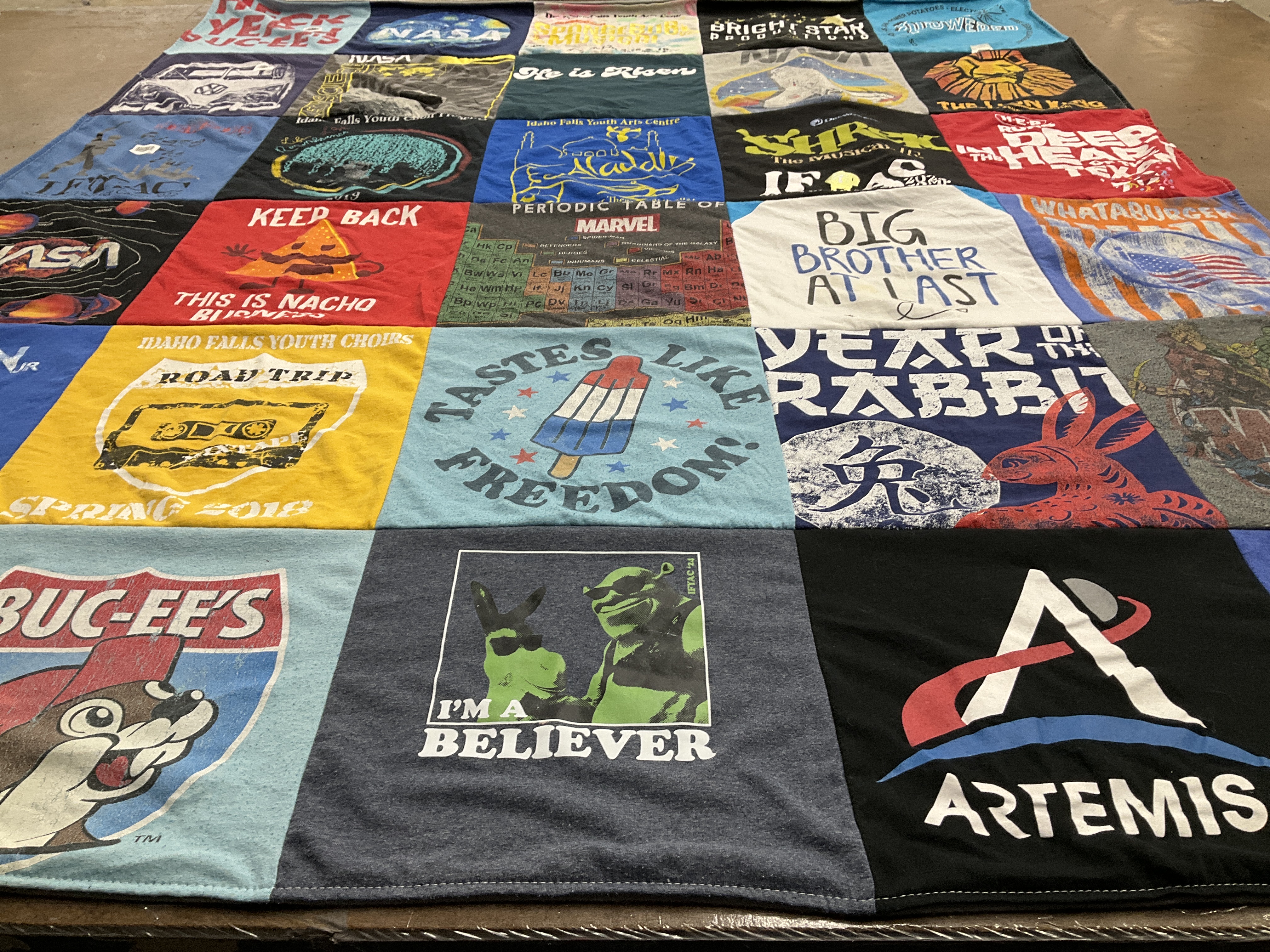 T-shirt quilt with music, space themes by Jocelyn from ID