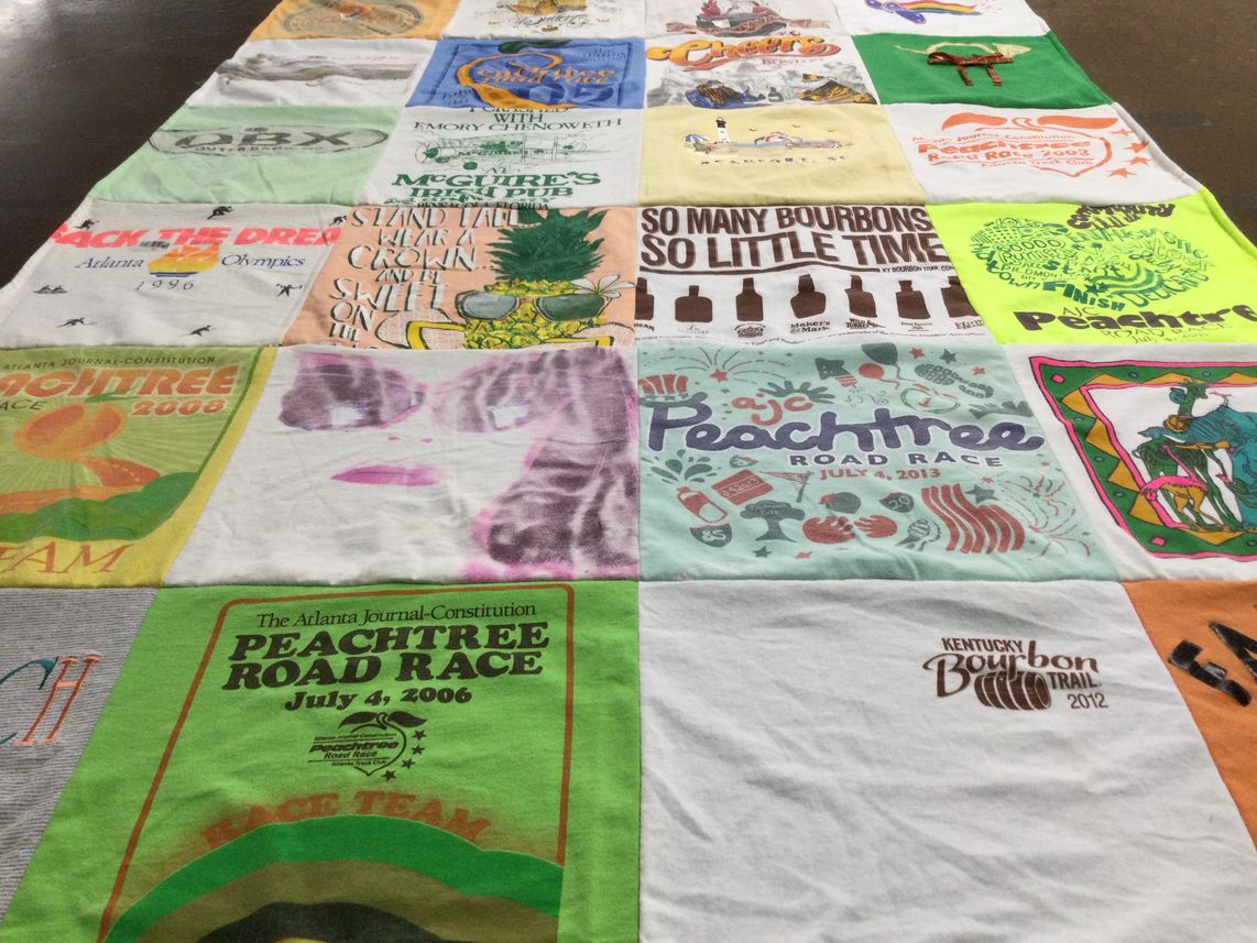 T-shirt quilt with running, bourbon themes by Steve from SC