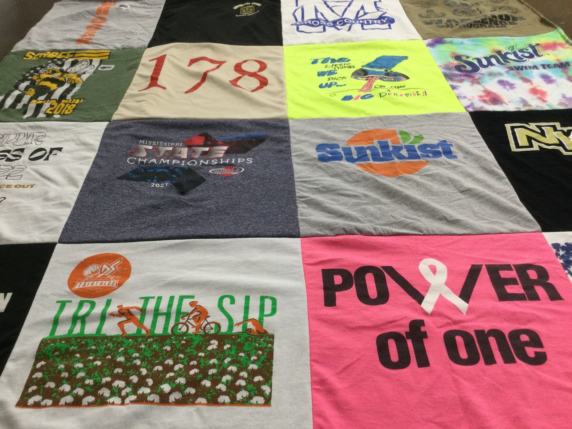 T-shirt quilt with sports, swimming themes by Lisa from MS
