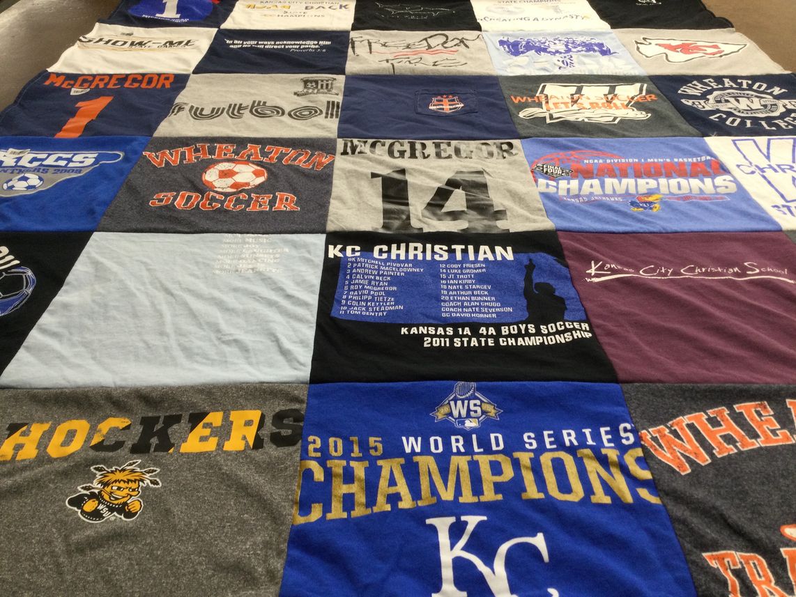T-shirt quilt featuring kc christian school soccer, wheaton college soccer by Linda from MO