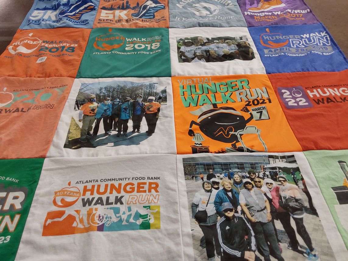 T-shirt quilt with charity, community service themes by Ann from GA
