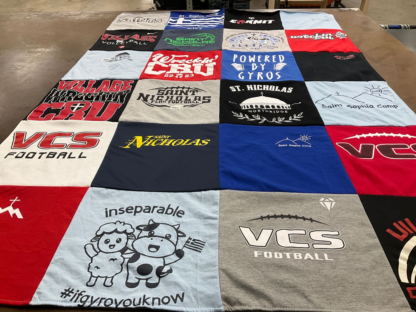 T-shirt quilt featuring village christian school football by Nickie from CA
