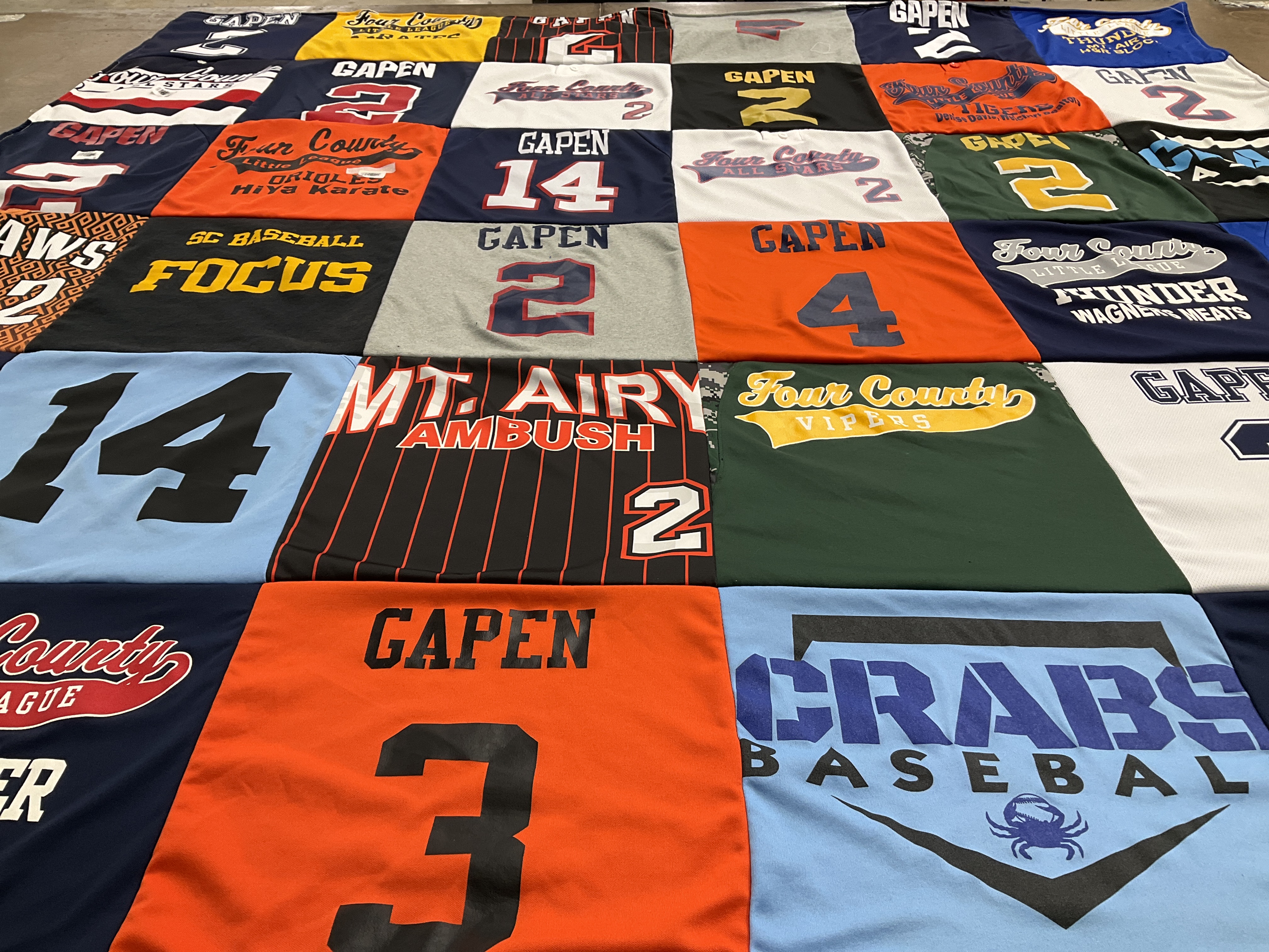T-shirt quilt with baseball themes by Kelley from PA