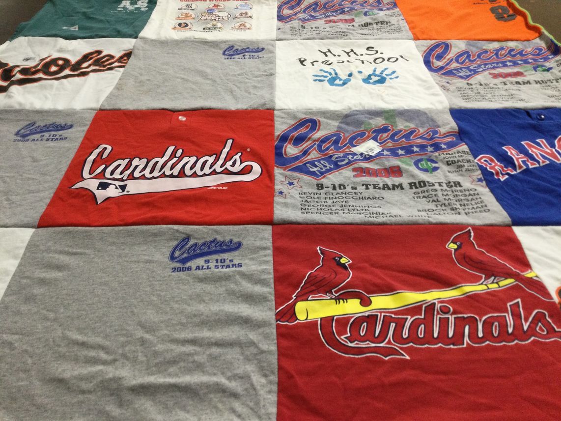 T-shirt quilt featuring st. louis cardinals, texas rangers by Marnie from ID