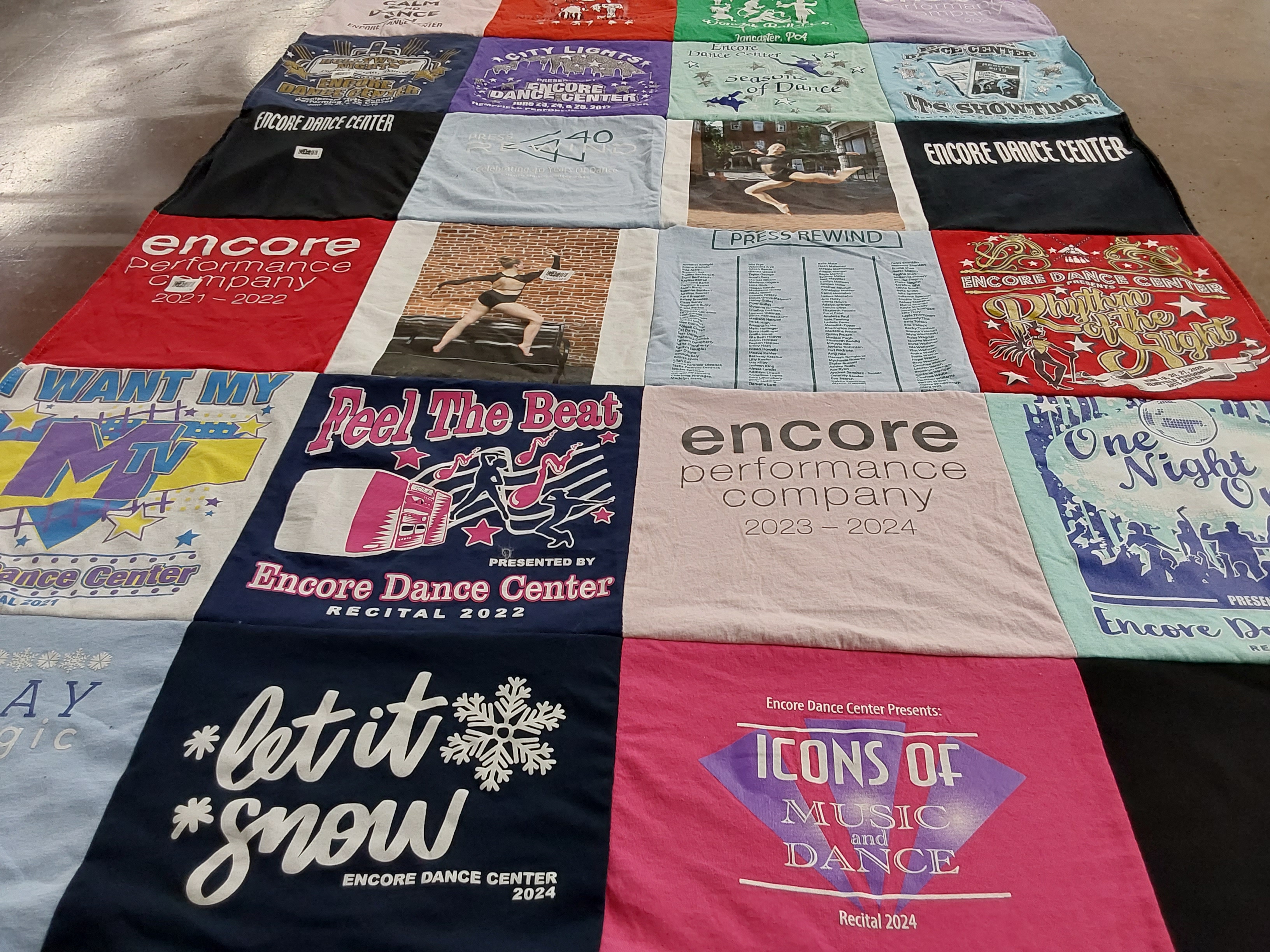 T-shirt quilt with dance, performance themes by Colleen from PA