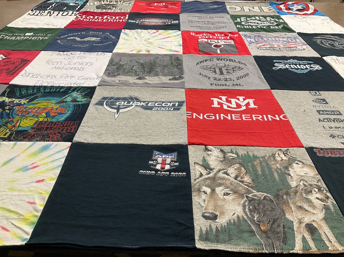 T-shirt quilt from new mexico university, stanford university by Anamaria from TX