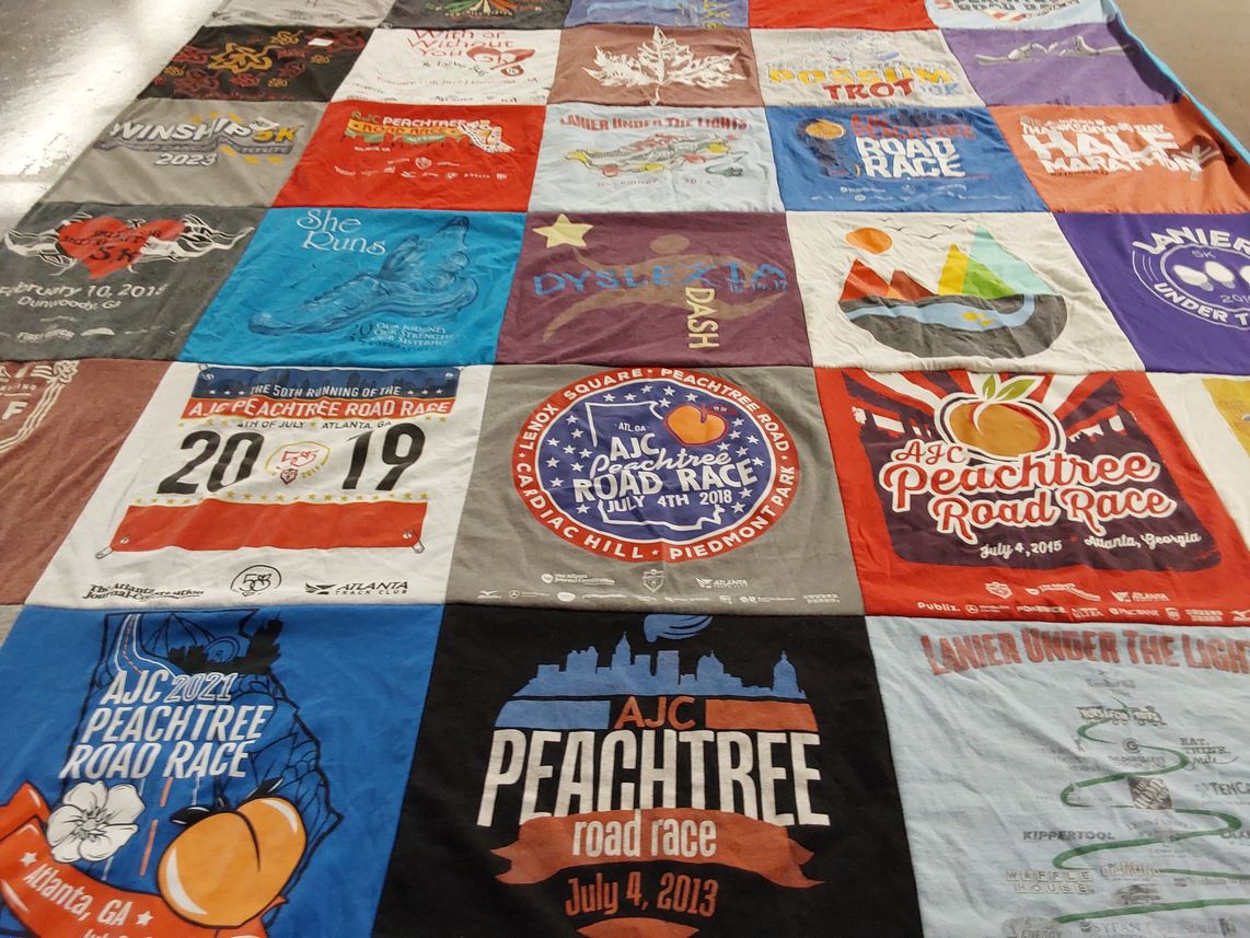 T-shirt quilt with running, marathons themes by Miranda from GA