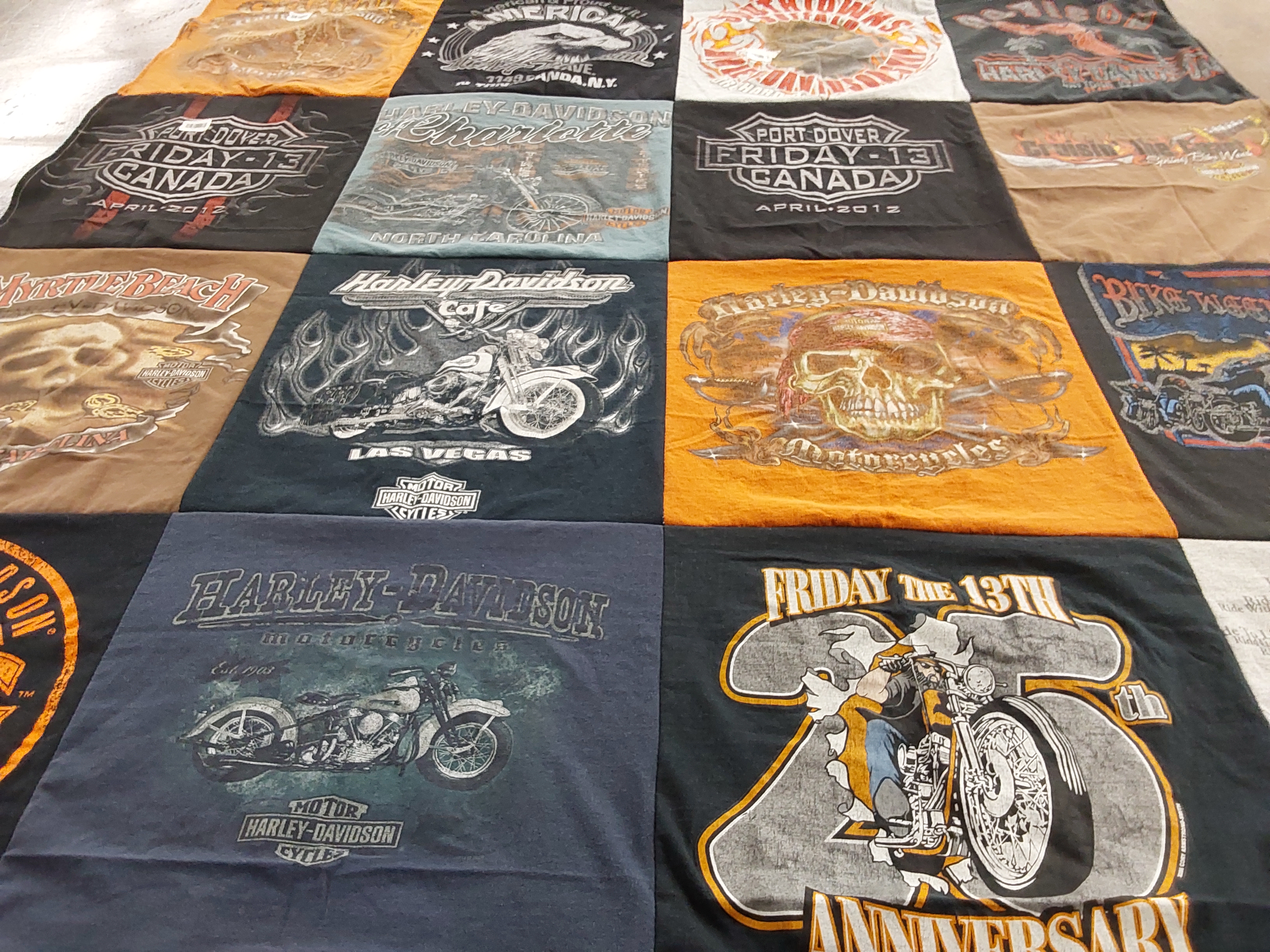 T-shirt quilt with motorcycles, biking themes by Theresa from NY