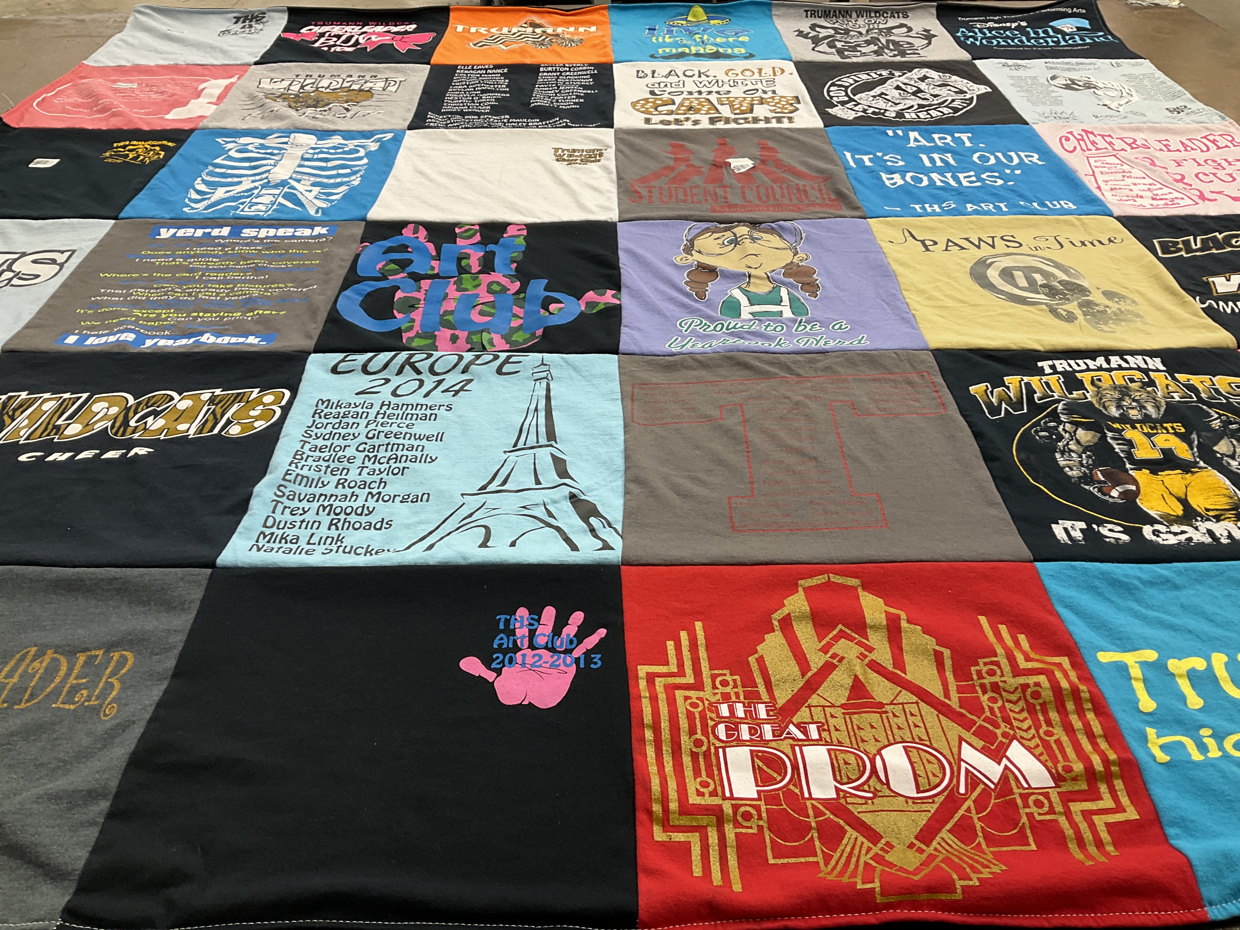 T-shirt quilt featuring trumann wildcats by Stacy from FL