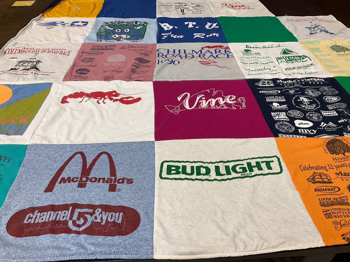T-shirt quilt with food, events themes by Eileen from MA