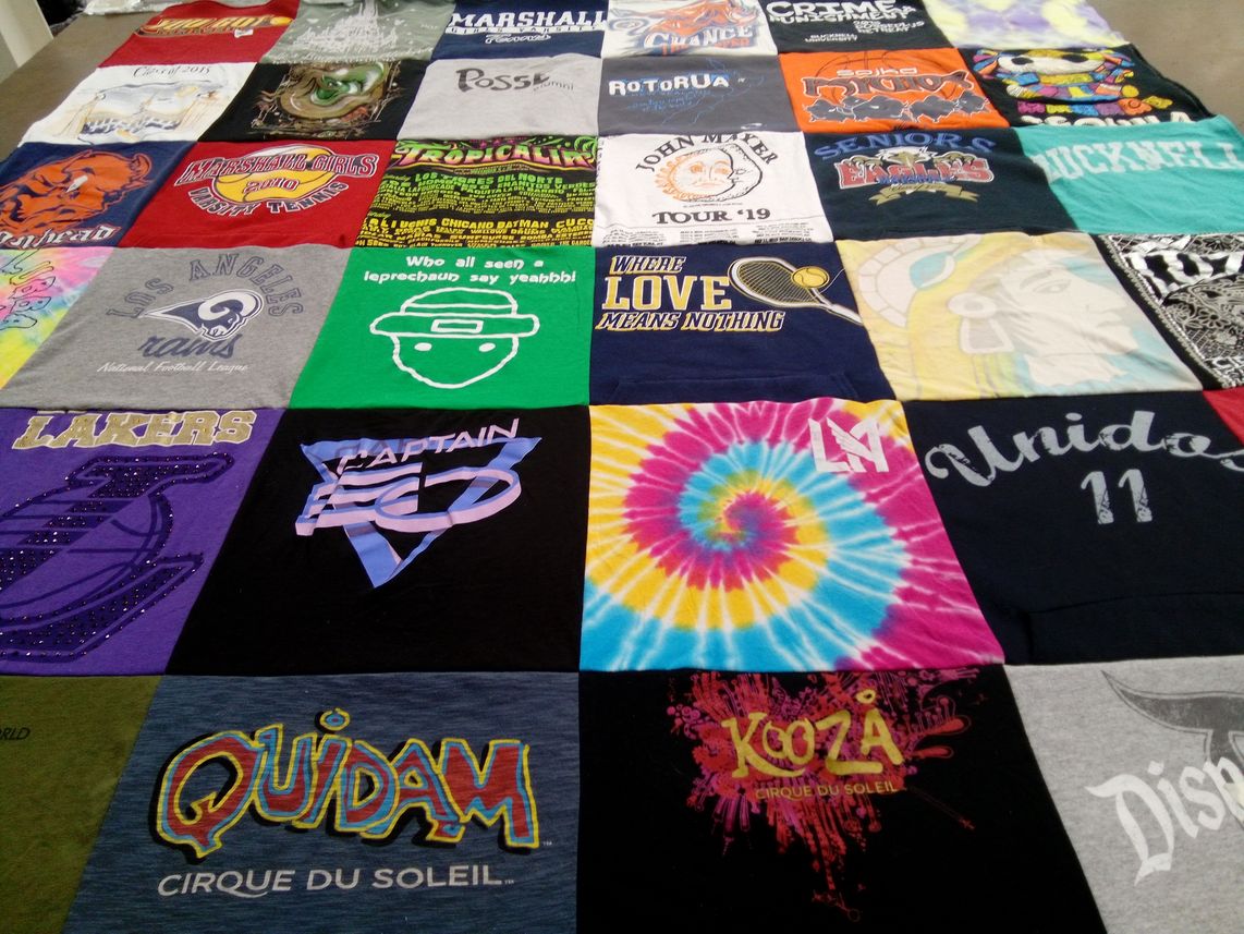 T-shirt quilt with music, sports themes by Antonella from CA