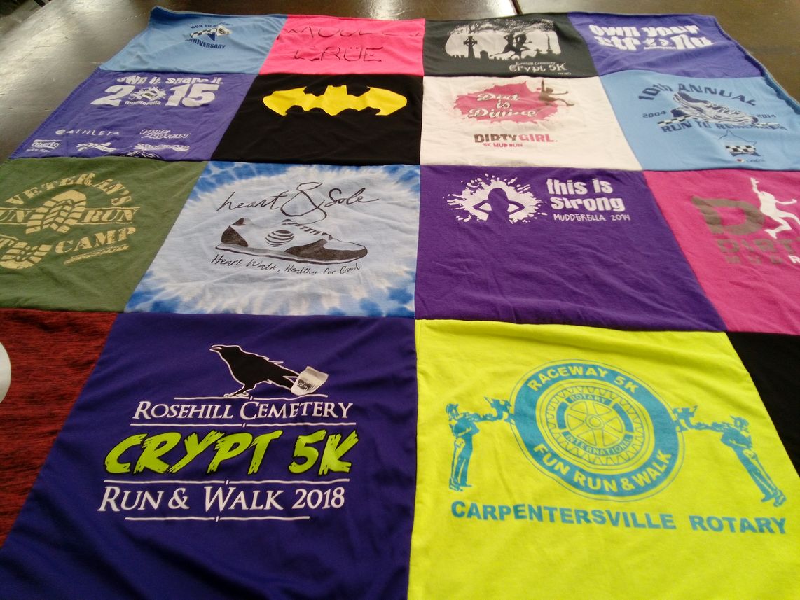 T-shirt quilt with running, walking themes by Jessica from IL
