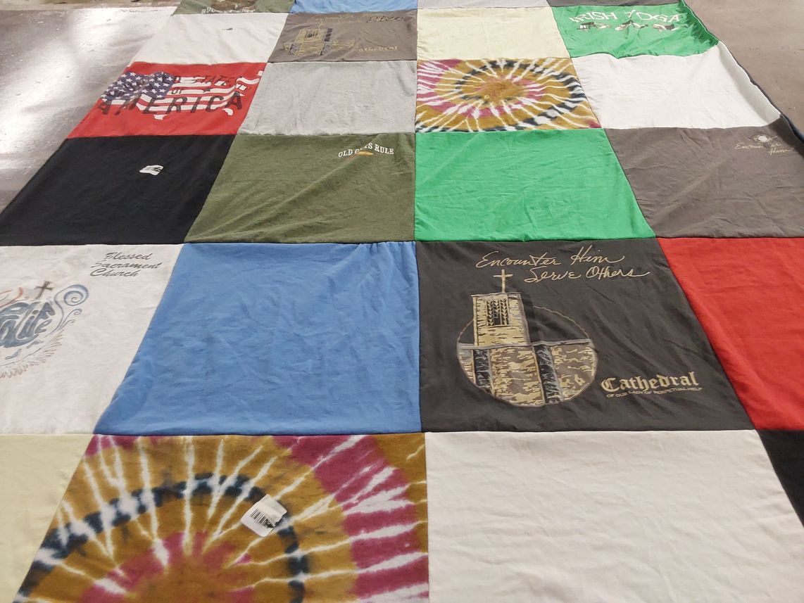 T-shirt quilt with religion, spirituality themes by Hugh from SD