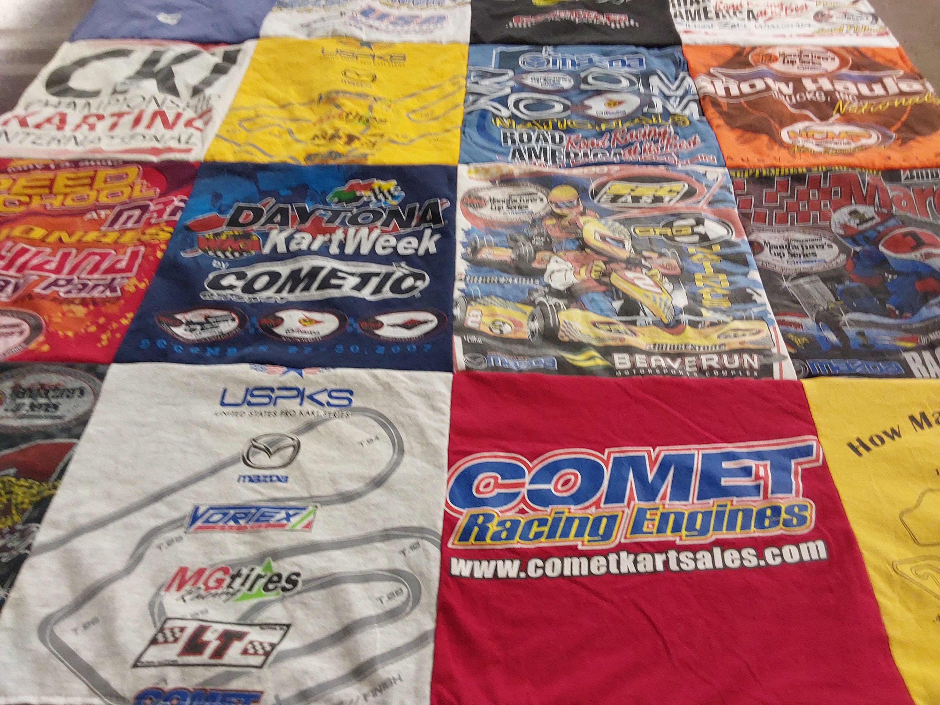T-shirt quilt with karting, racing themes by Karen from PA
